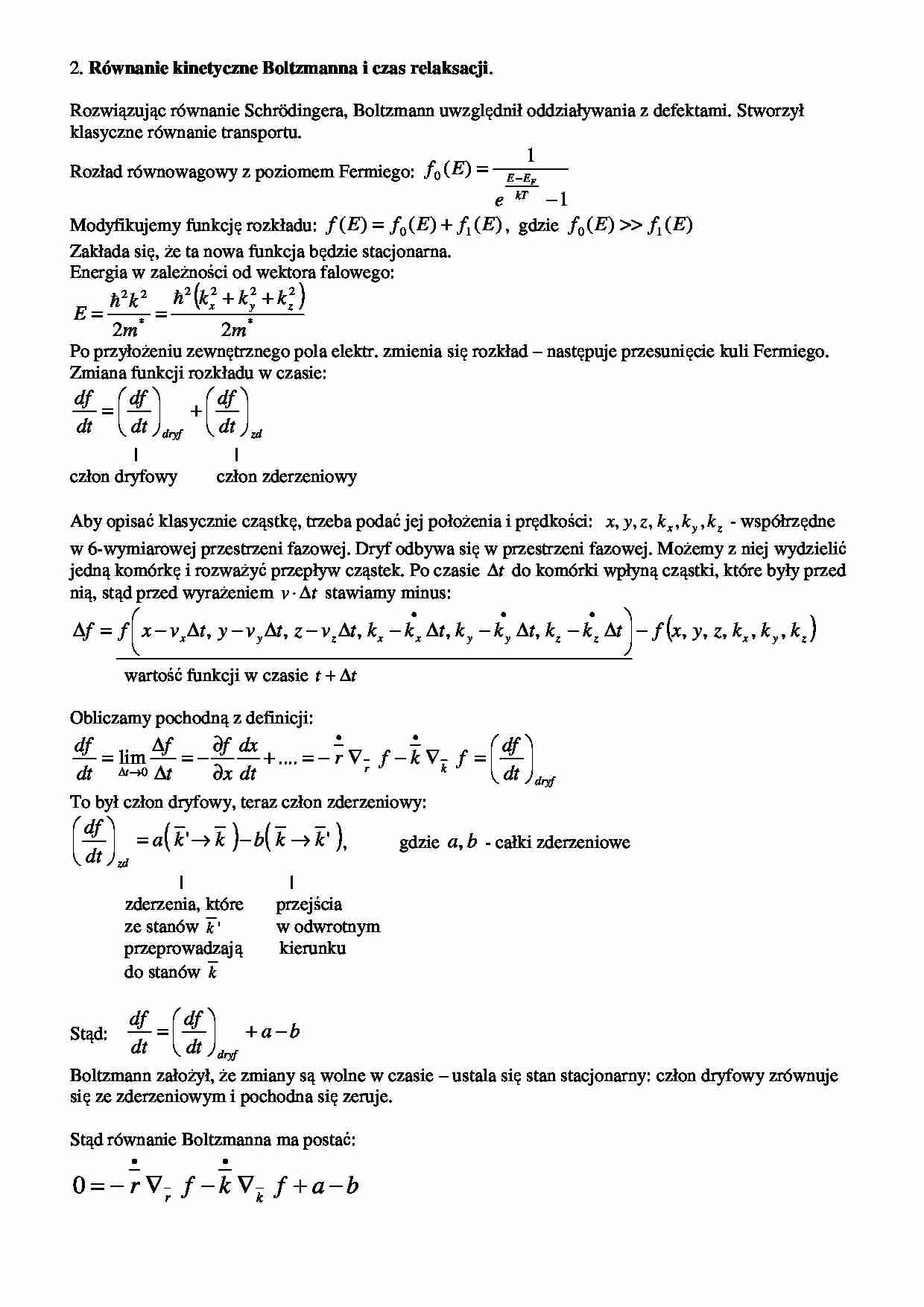 Równanie kinetyczne Boltzmanna i czas relaksacji, prawo ohma-opracowanie - strona 1
