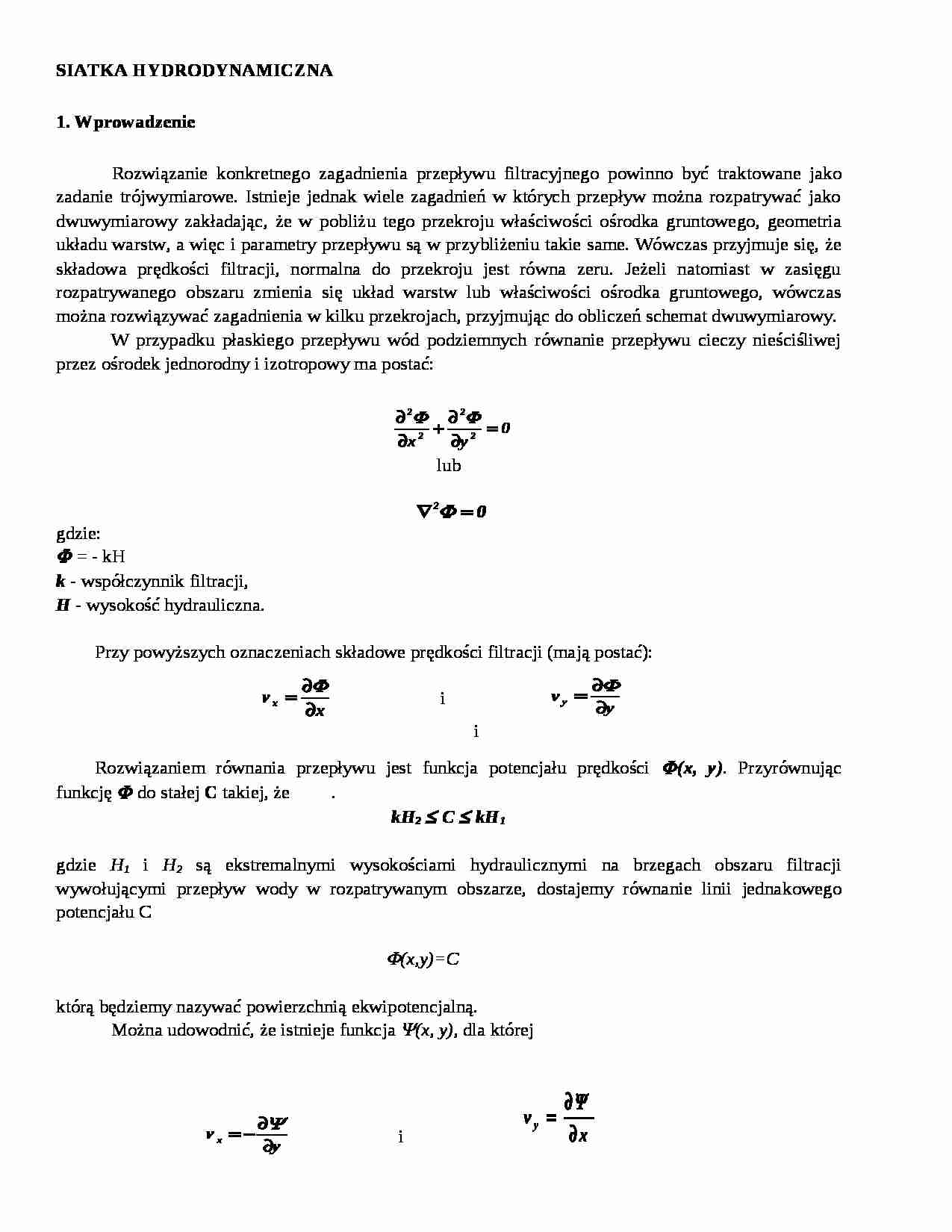 Siatka hydrodynamiczna-opracowanie - Prędkość filtracji - strona 1