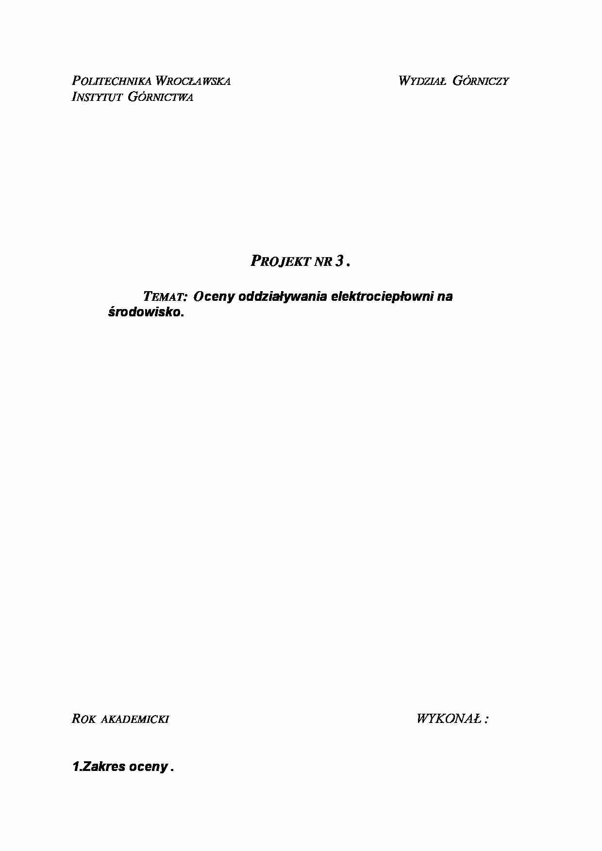 Oceny oddziaływania elektrociepłowni na środowisko-projekt - strona 1
