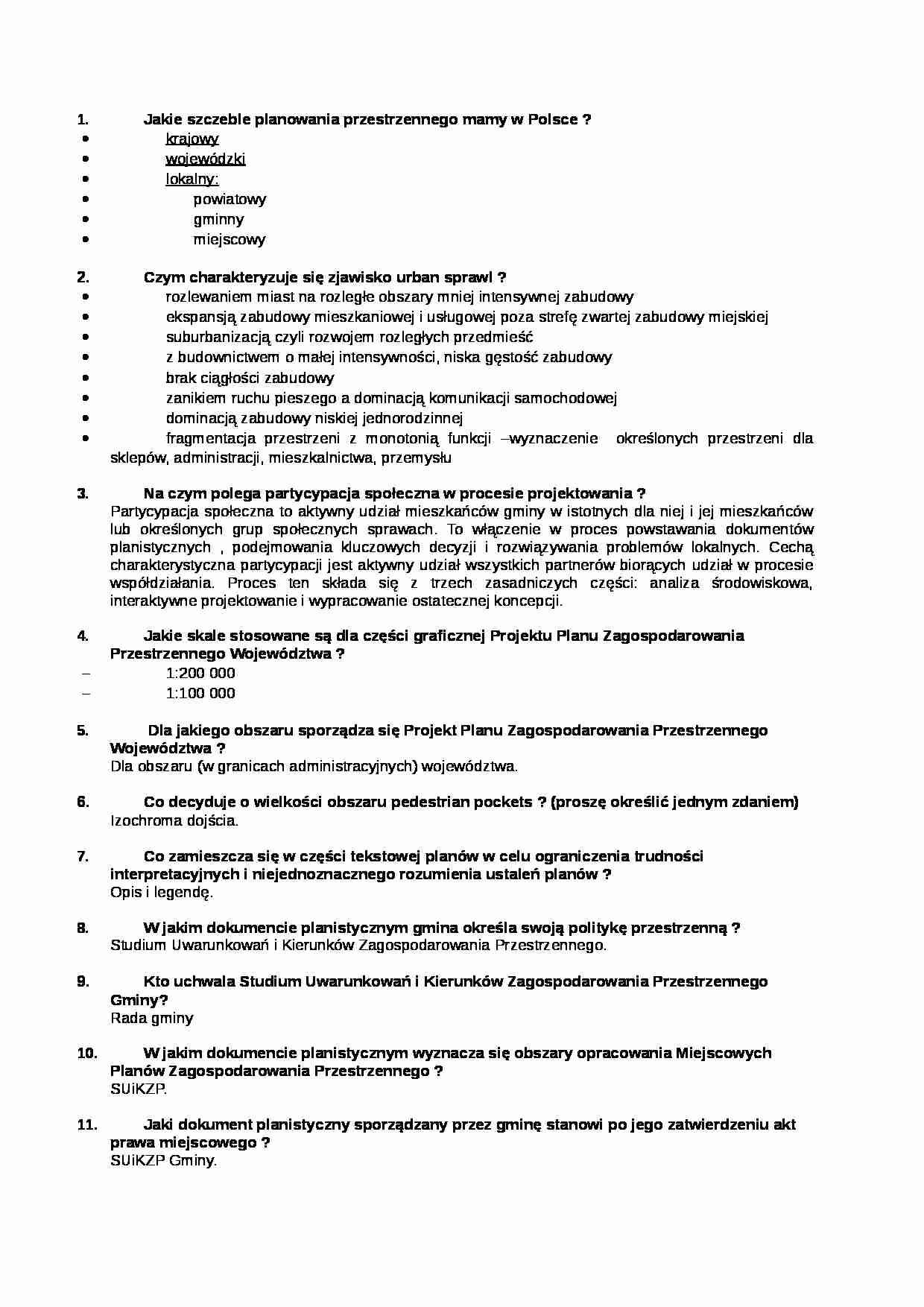 Studia i plany zagospodarowania przestrzennego-pytania na egzamin - strona 1