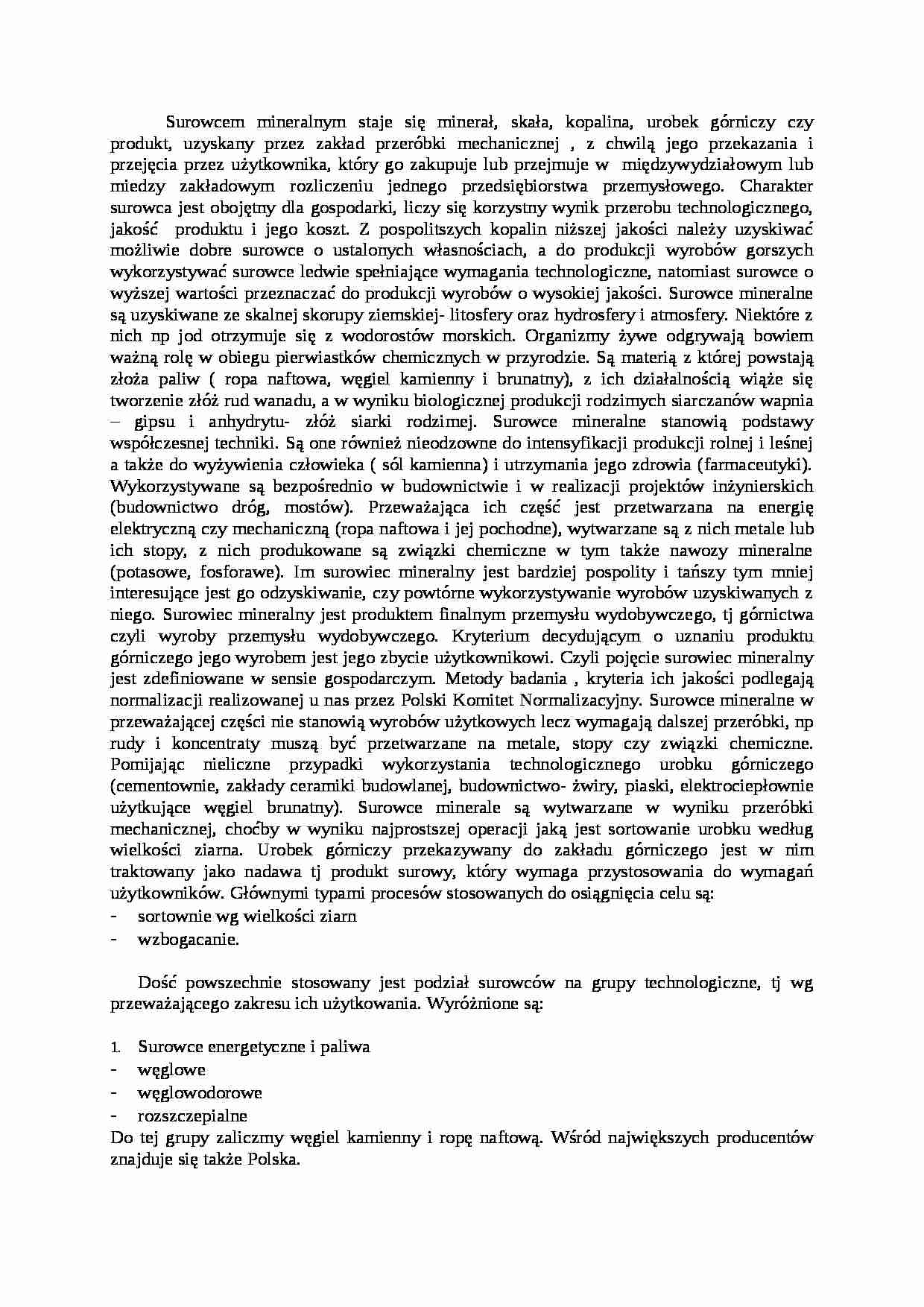 Baza i rynek surowców mineralnych w Polsce-opracowanie - strona 1