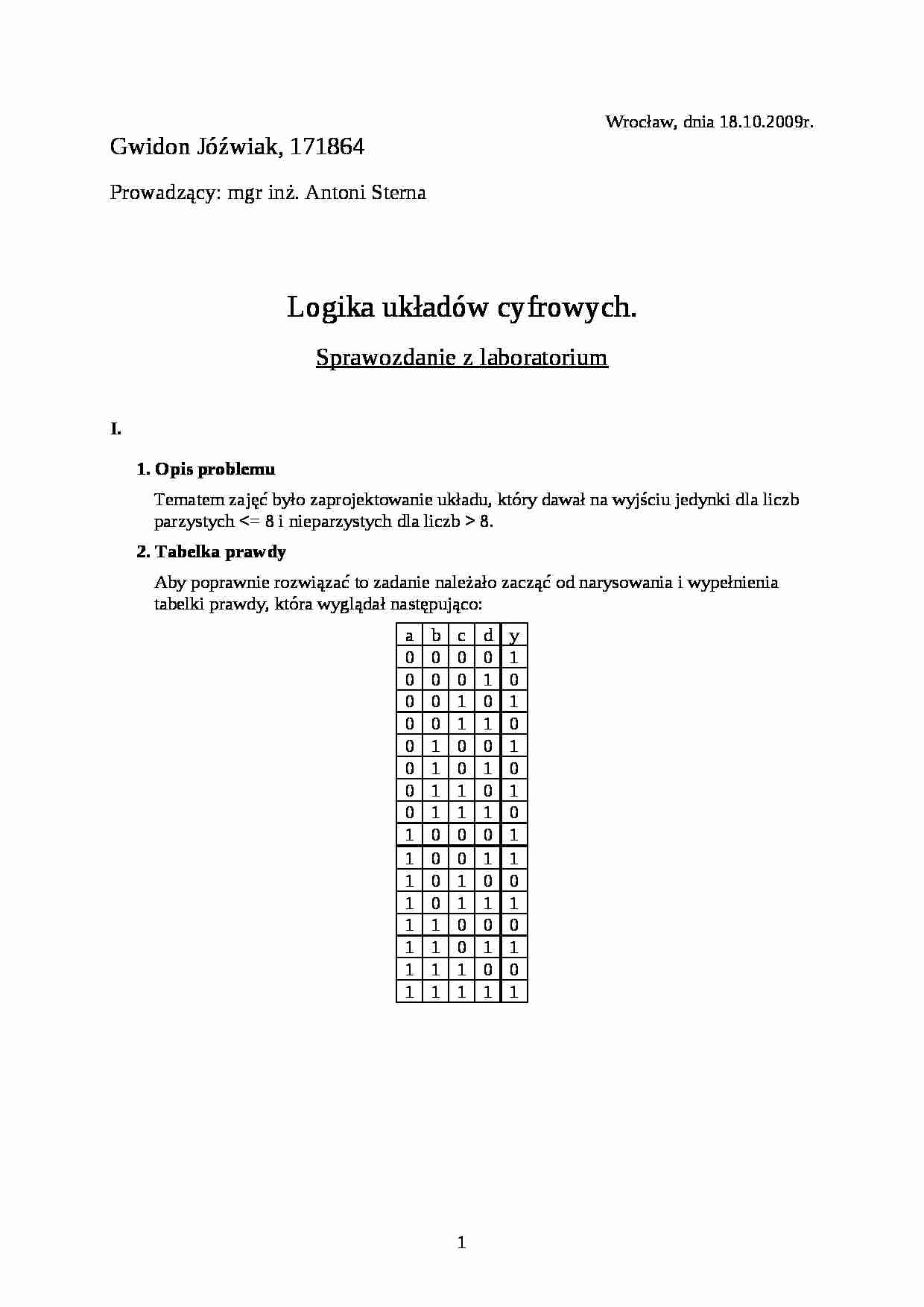 Logika układów cyfrowych-sprawozdanie - strona 1