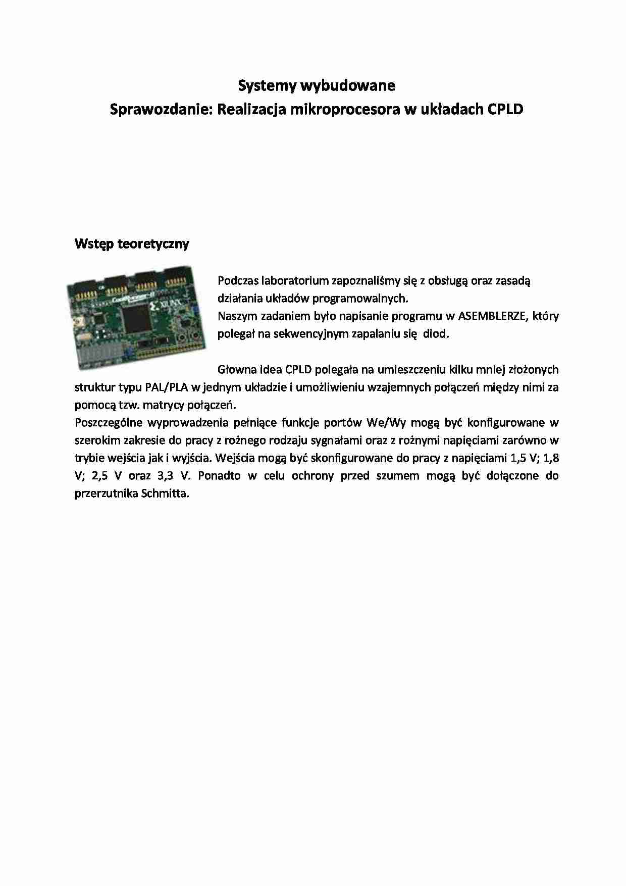 Realizacja mikroprocesora w układach CPLD-sprawozdanie - strona 1