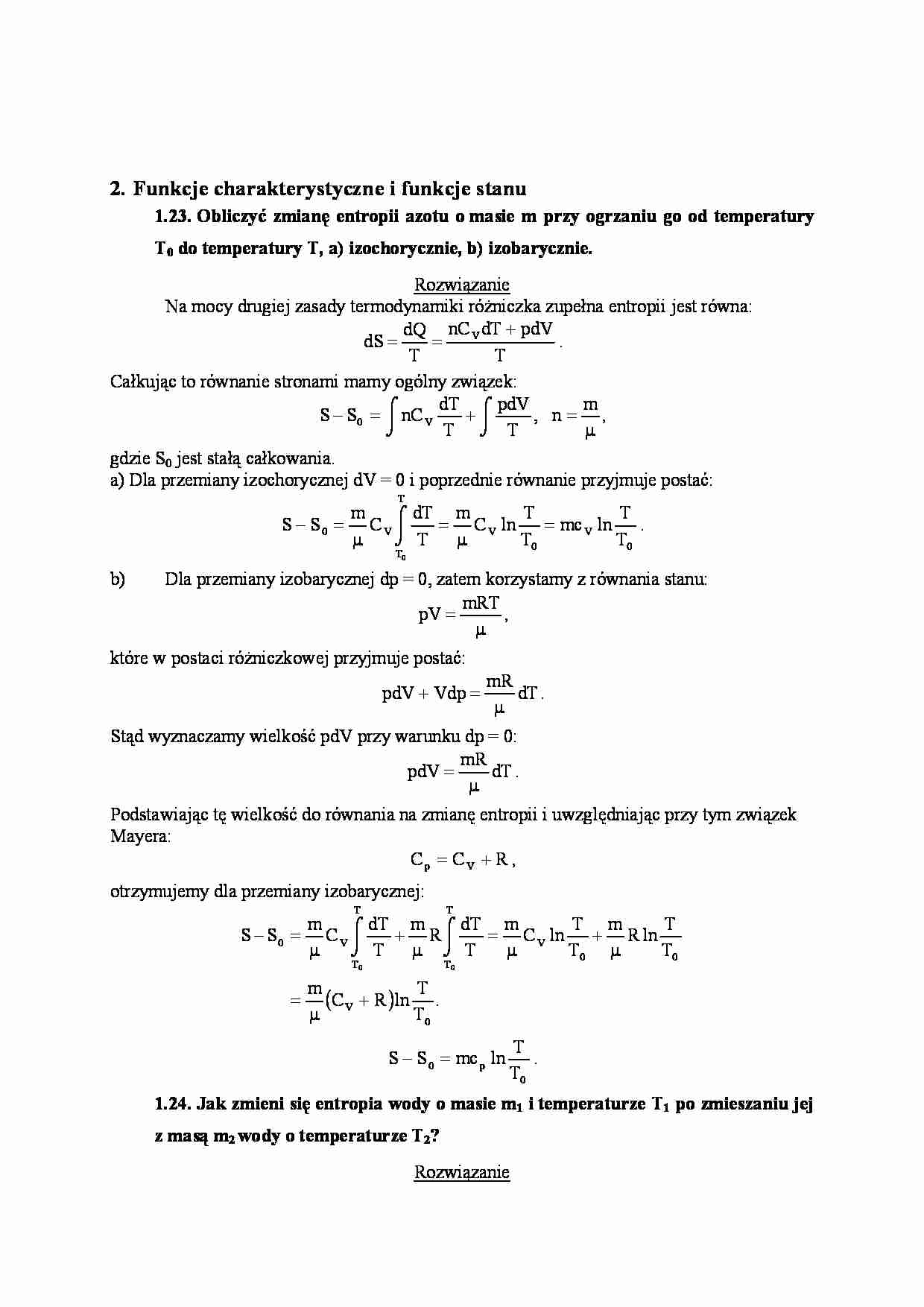 Funkcje charakterystyczne i funkcje stanu-zadania z rozwiązaniami - strona 1