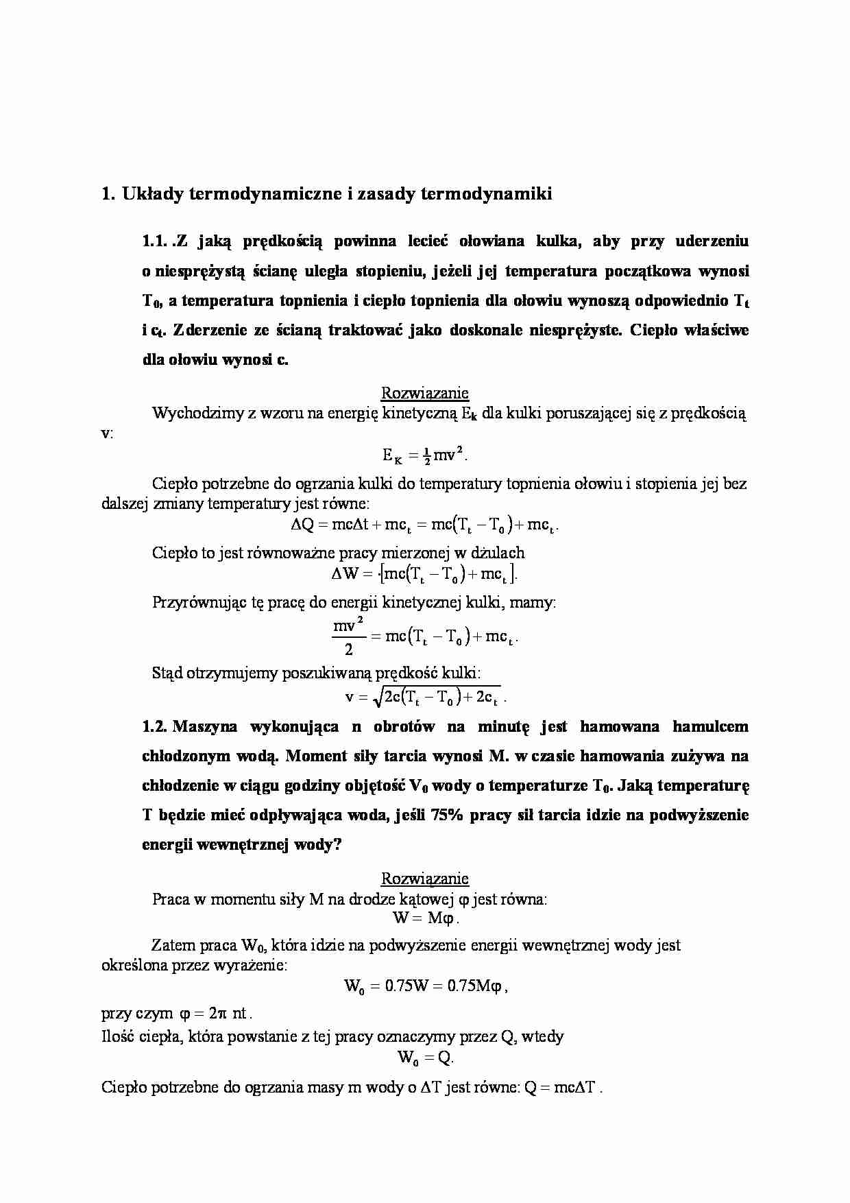 Układy termodynamiczne i zasady termodynamiki zadania z rozwiązaniami-opracowanie - strona 1