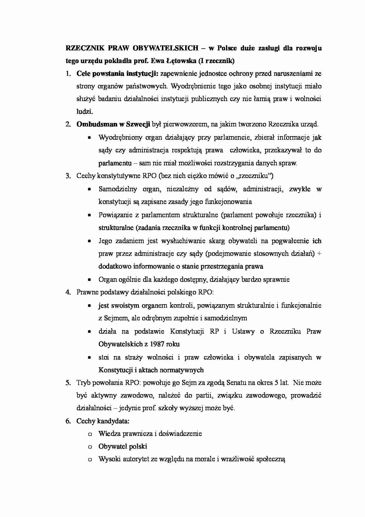 Rzecznik praw obywatelskich - Cele powstania instytucji - strona 1