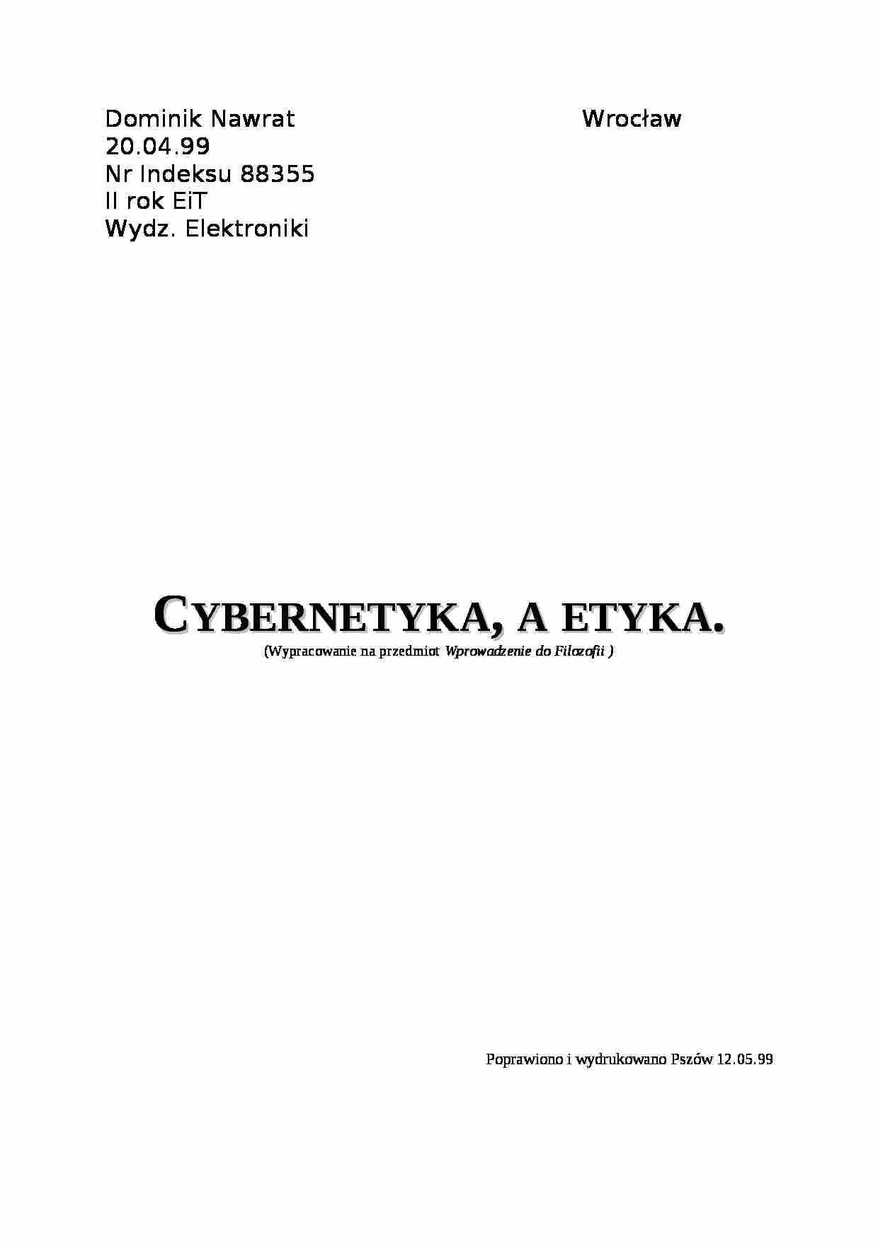 Wypracowanie z filozofii: cybernetyka a etyka - strona 1