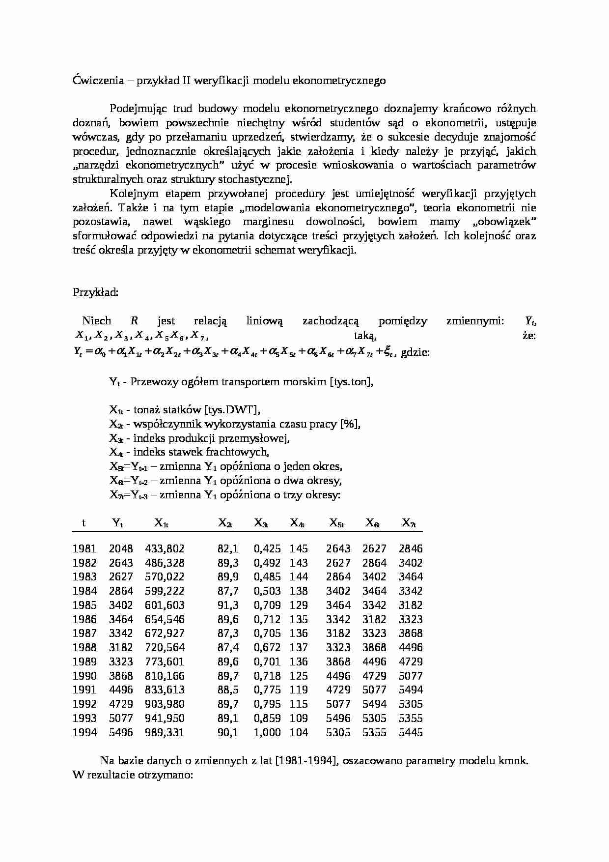 Weryfikacja modelu ekonometrycznego - strona 1