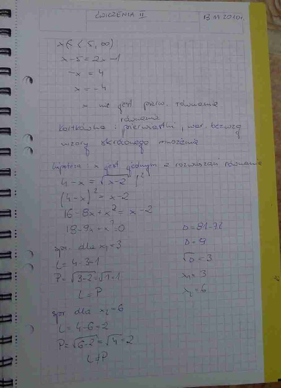 Matematyka 1 GiK AGH - ćwiczenia II - Rozwiązywanie równań - strona 1