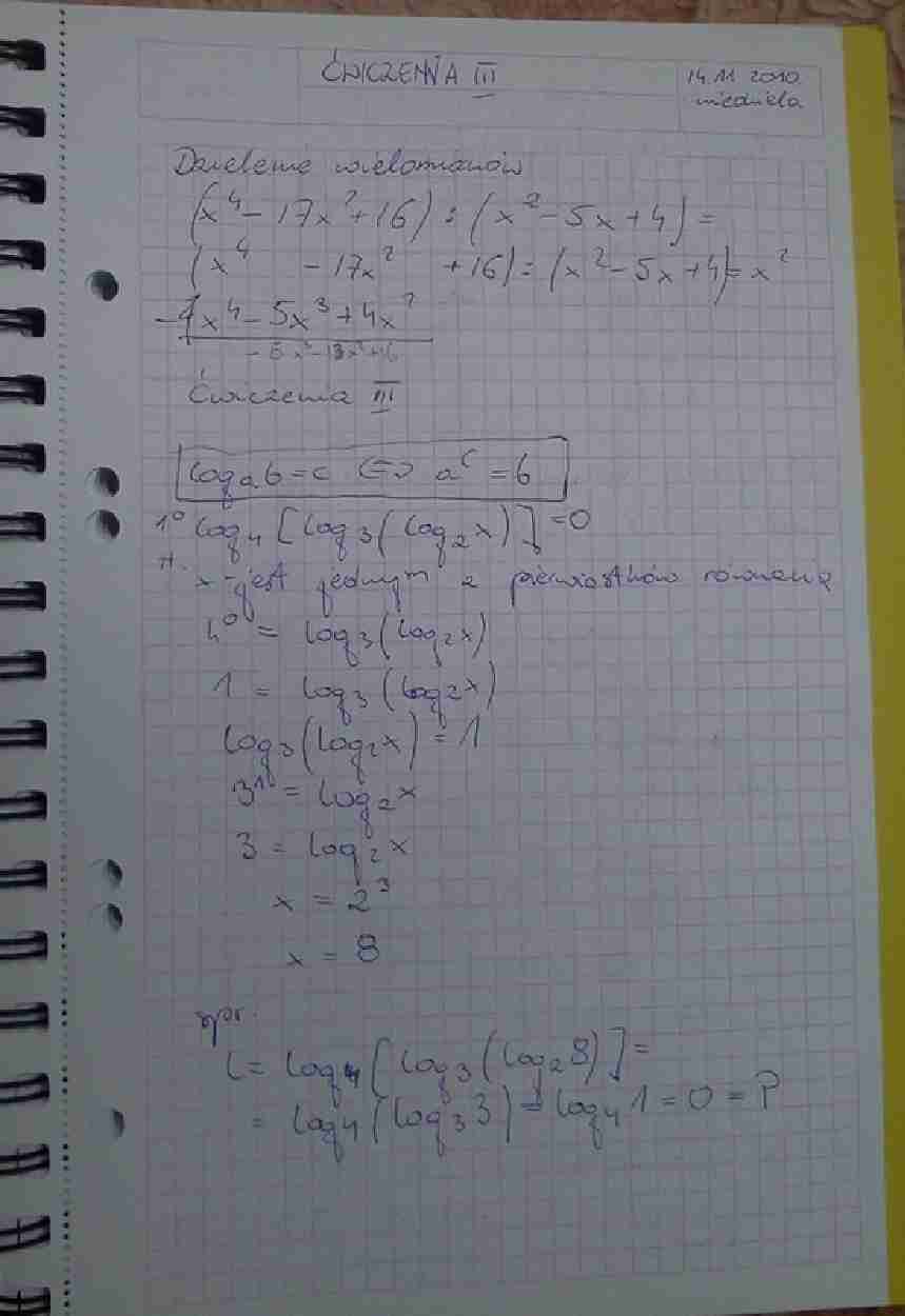 Matematyka 1 GiK AGH - ćwiczenia III - Wielomiany, logarytmy, składanie funkcji - strona 1