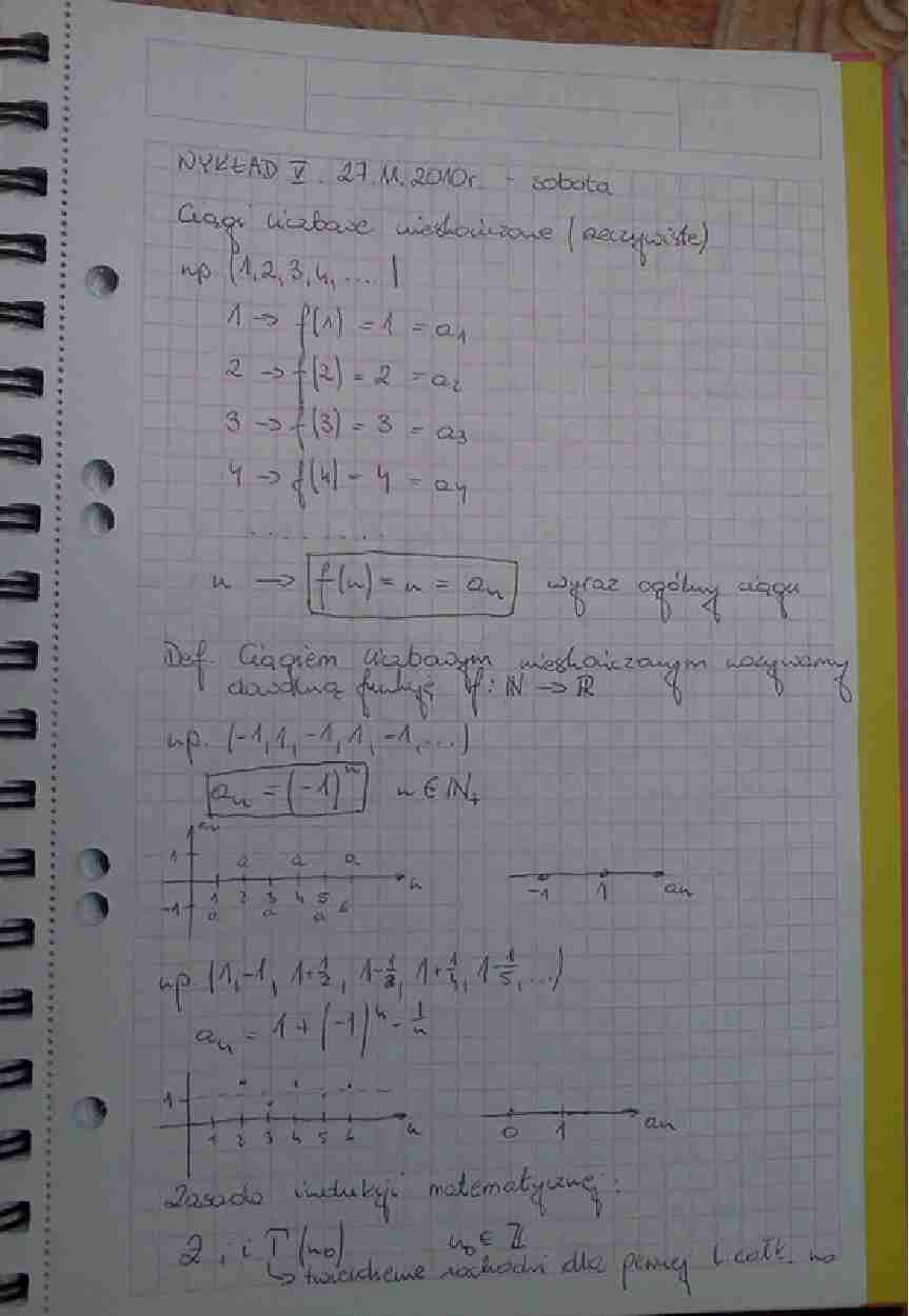 Matematyka 1 GiK AGH - wykład V - Ciągi liczbowe nieskończone, własności ciągów, granica niewłaściwa - strona 1