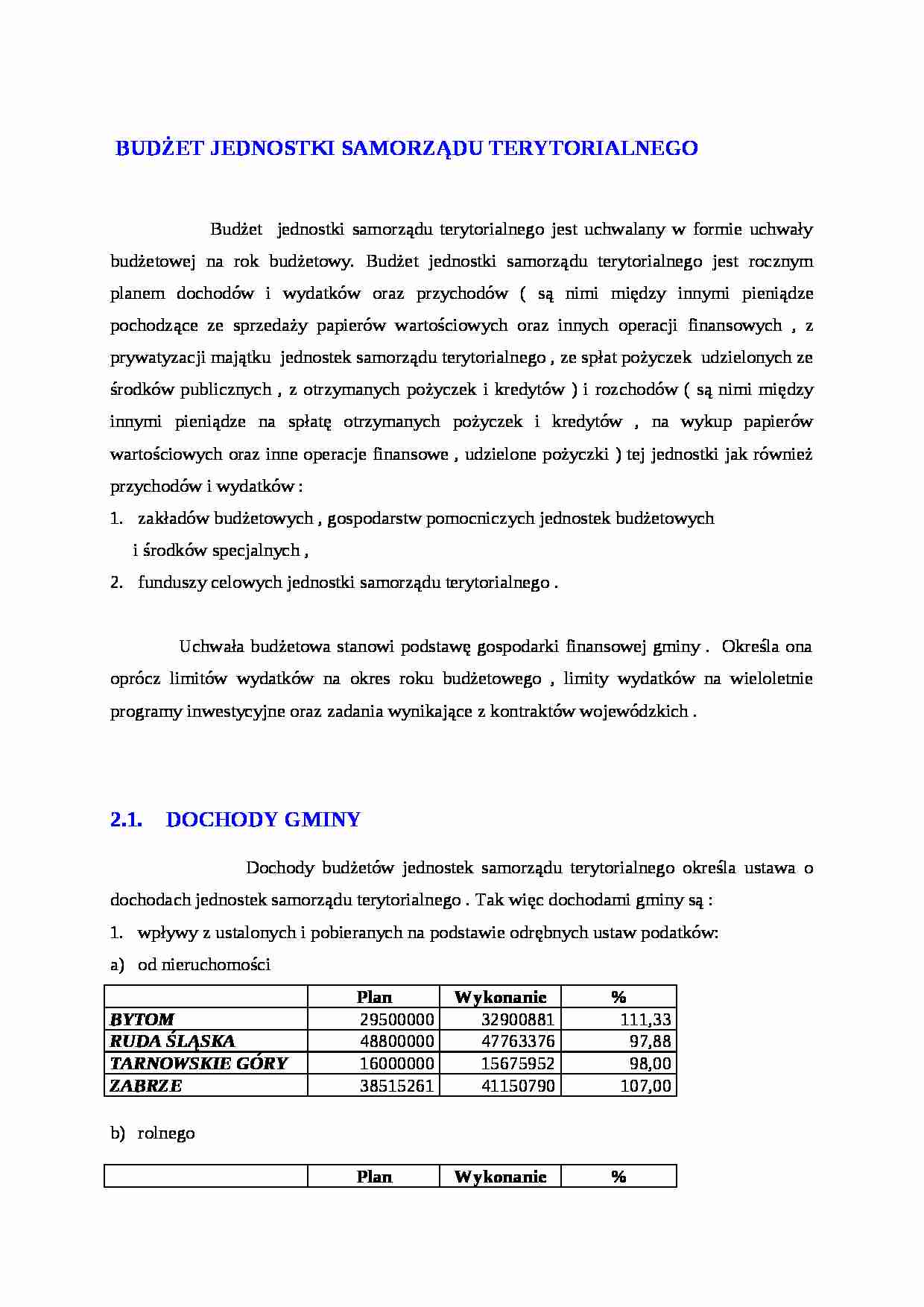 Budżet jednostki samorządu terytorialnego- dochody gminy - strona 1