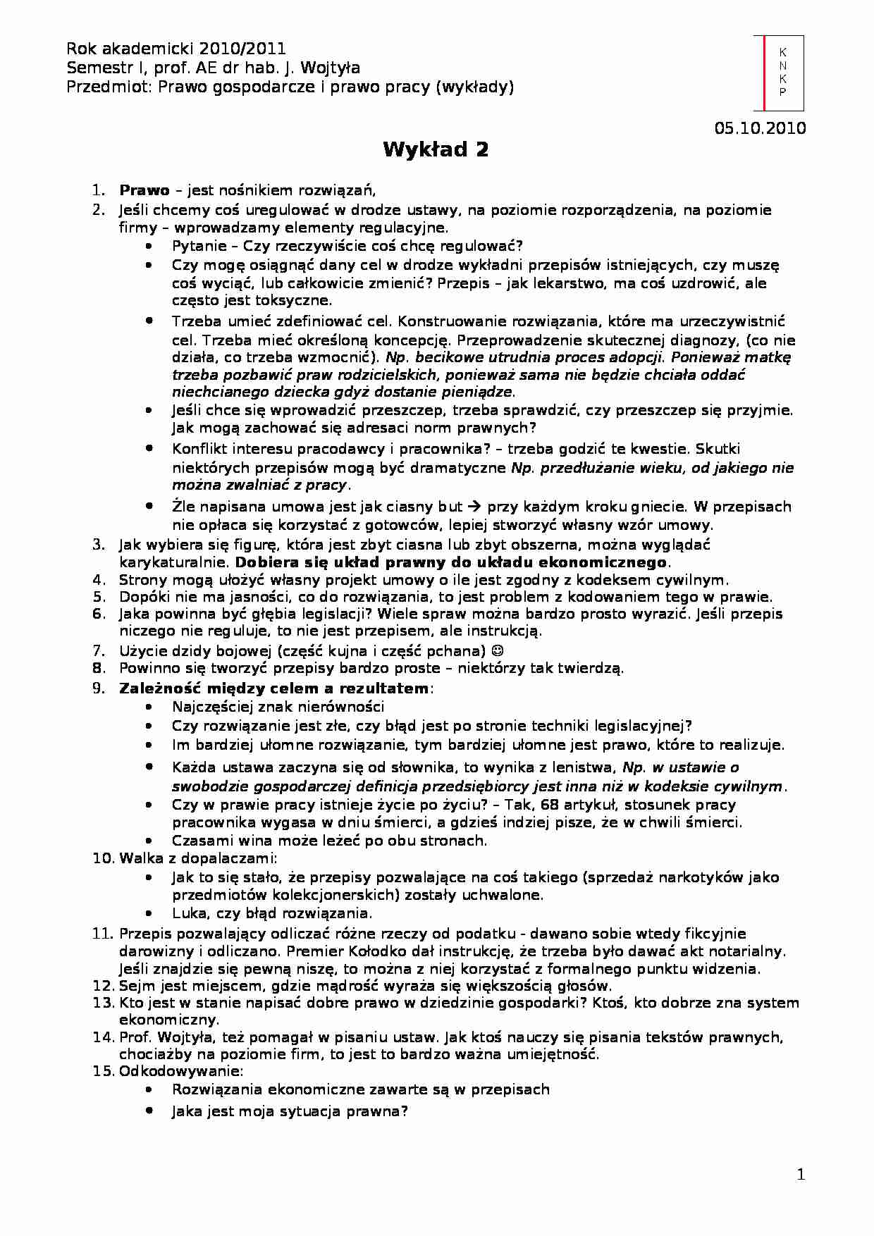 Regulacja prawa- wykład 2 - strona 1