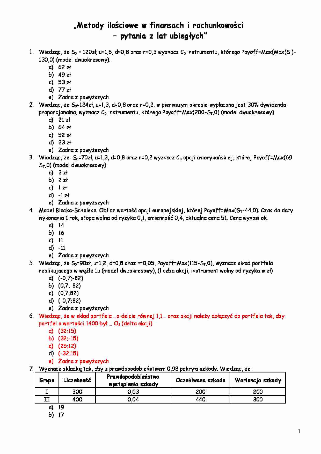 Pytania egzaminacyjne - Finanse - Metody ilościowe - strona 1