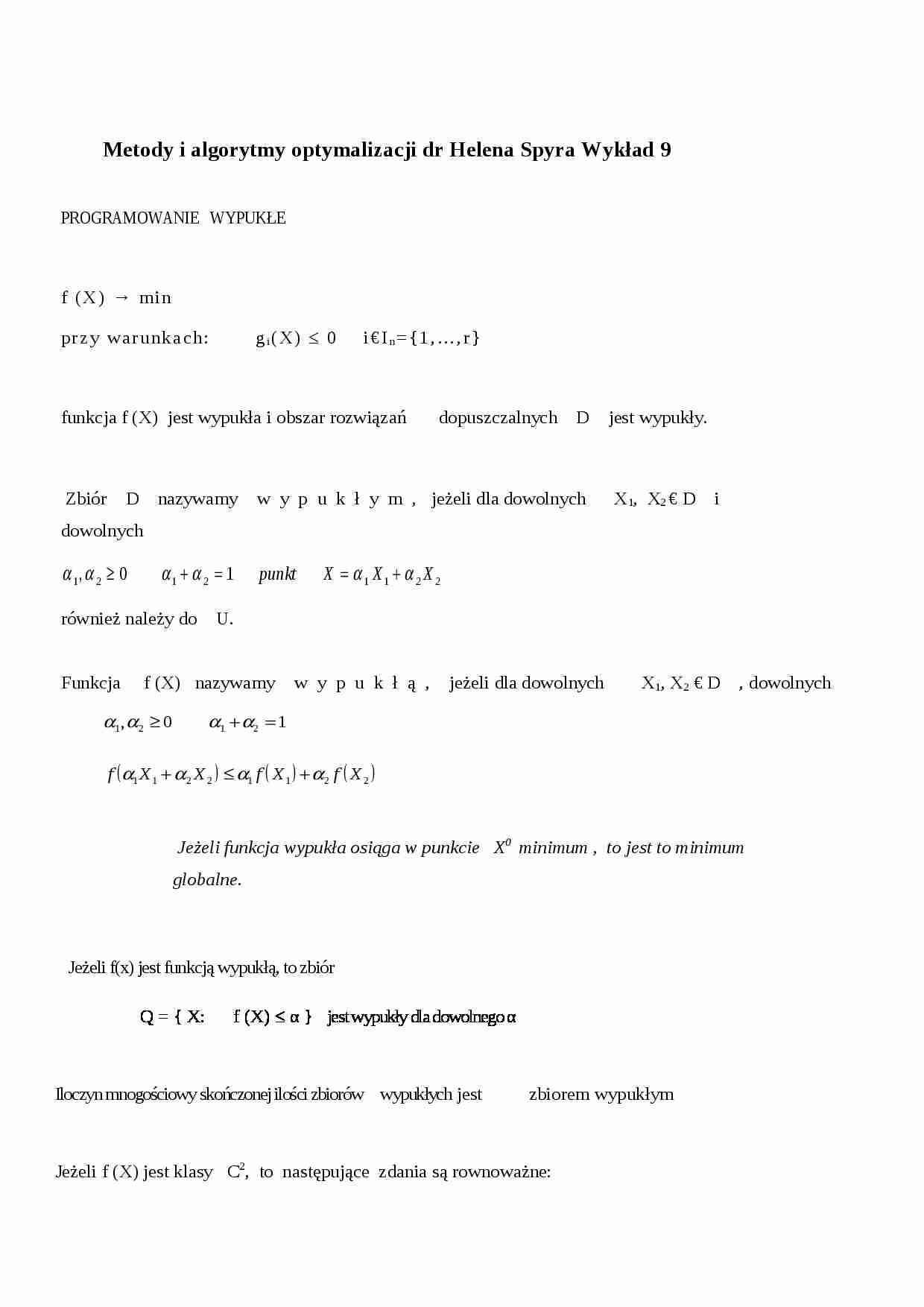 Metody i algorytmy optymalizacji- wykład 9 - strona 1