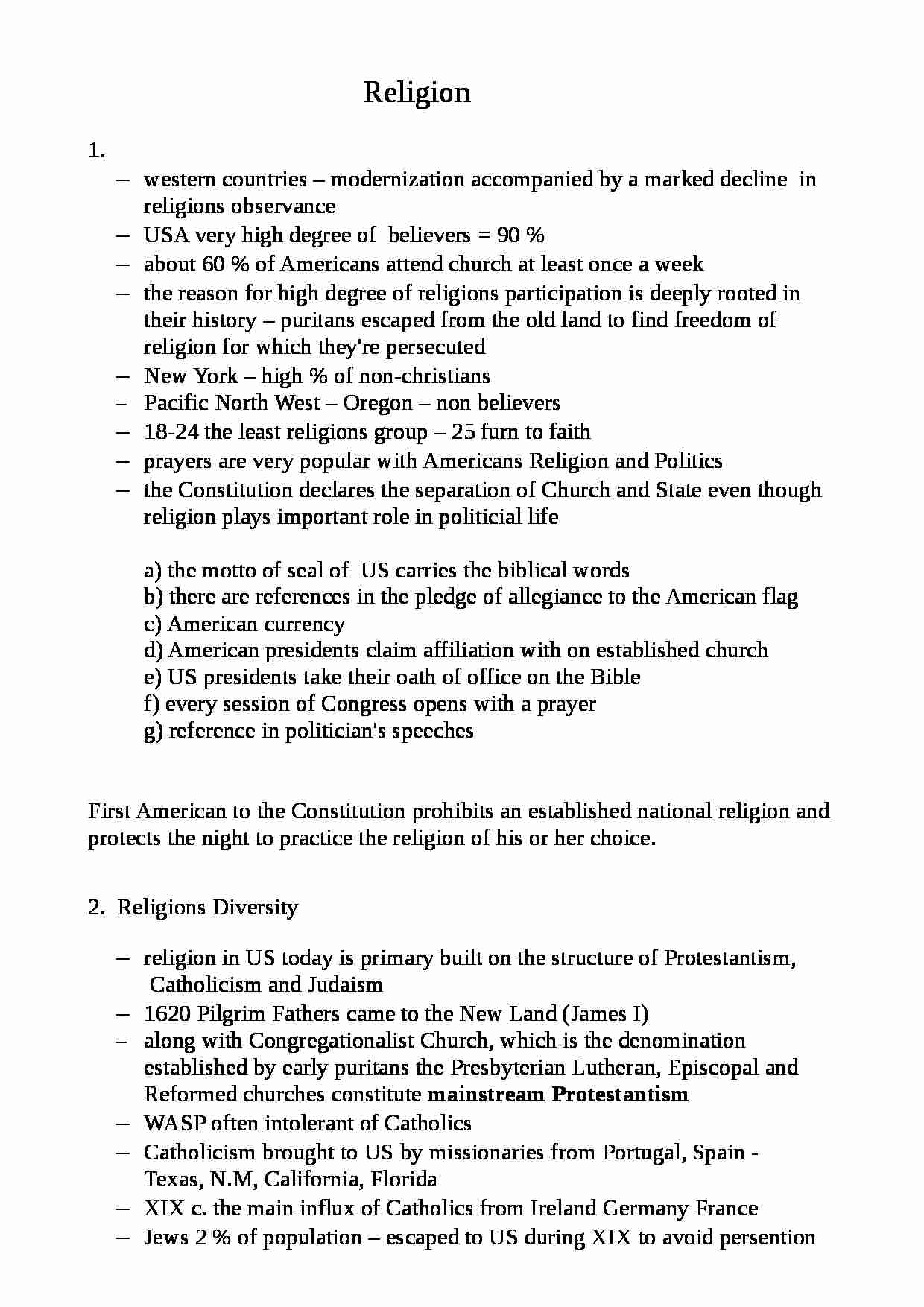 USA - Religia - wykłady (ang.) - strona 1