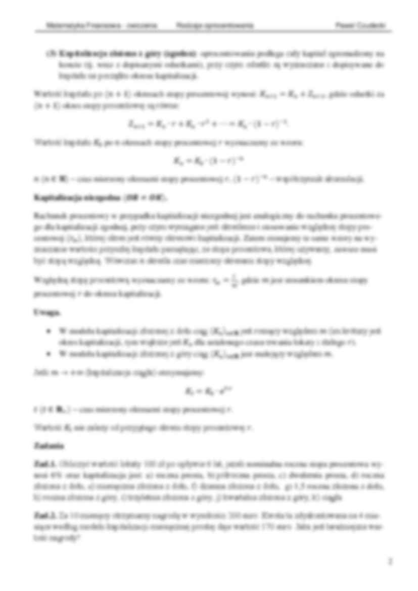 Matematyka finansowa - oprocentowanie lokat ĆWICZENIA - strona 2