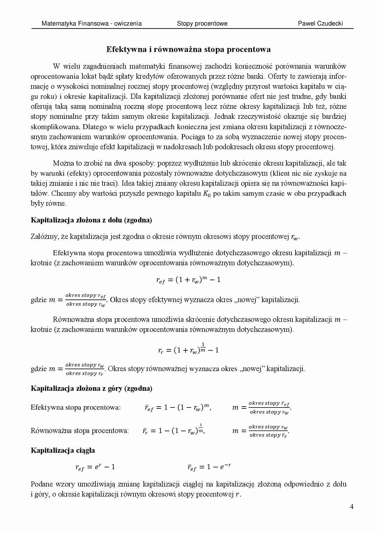 Matematyka finansowa - stopy procentowe ĆWICZENIA - strona 1