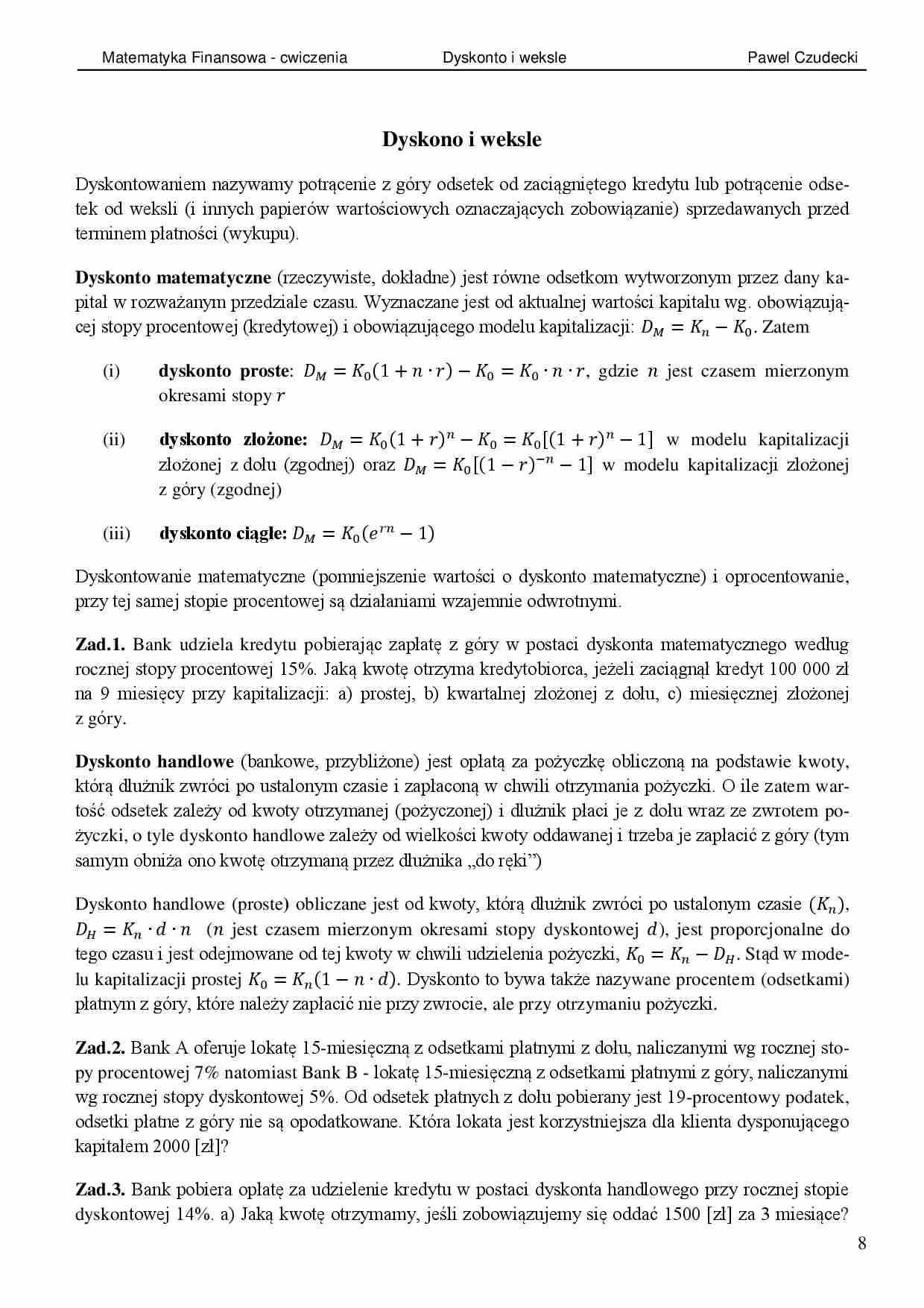Matematyka finansowa - weksle ĆWICZENIA - strona 1