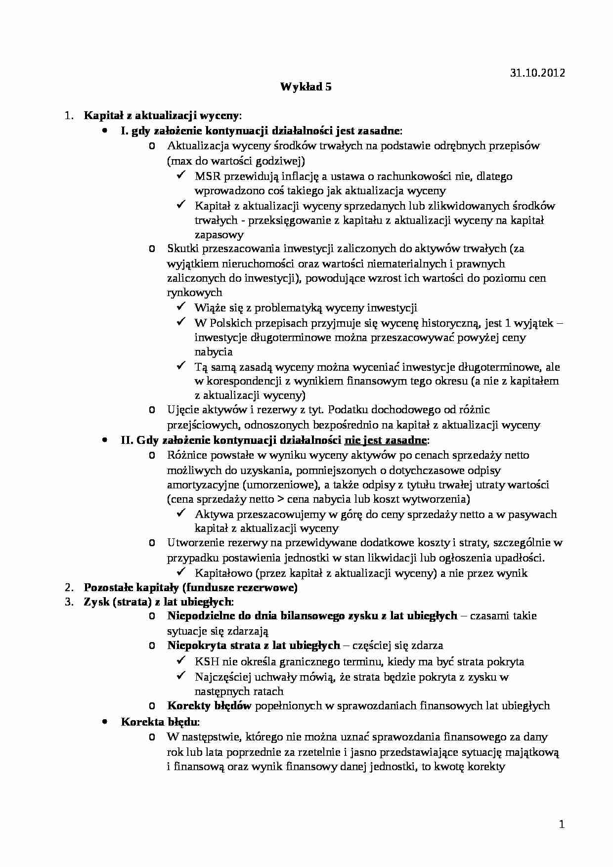 Standardy sprawozdawczości finansowej- wykład 5 - strona 1
