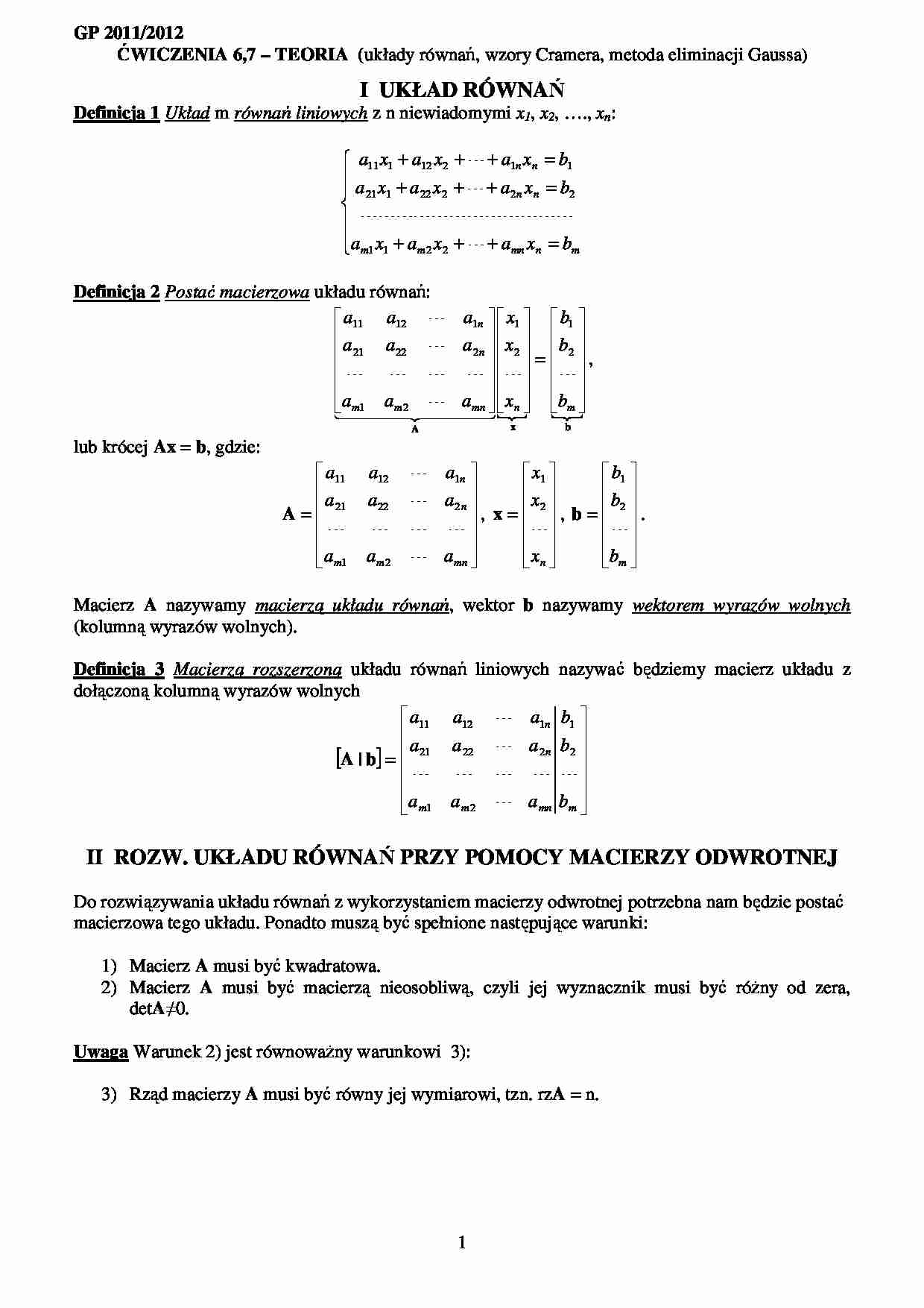 Rozwiązywanie układów równań- ćwiczenia 6,7 - strona 1
