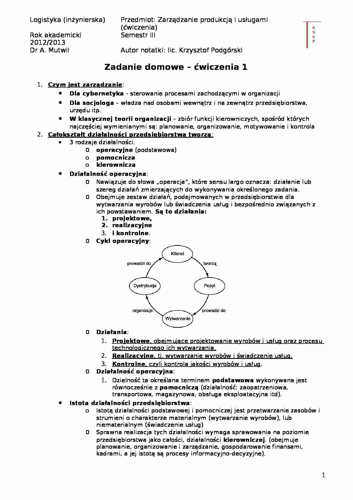 Definicja zarządzania - 5P - wykład - strona 1