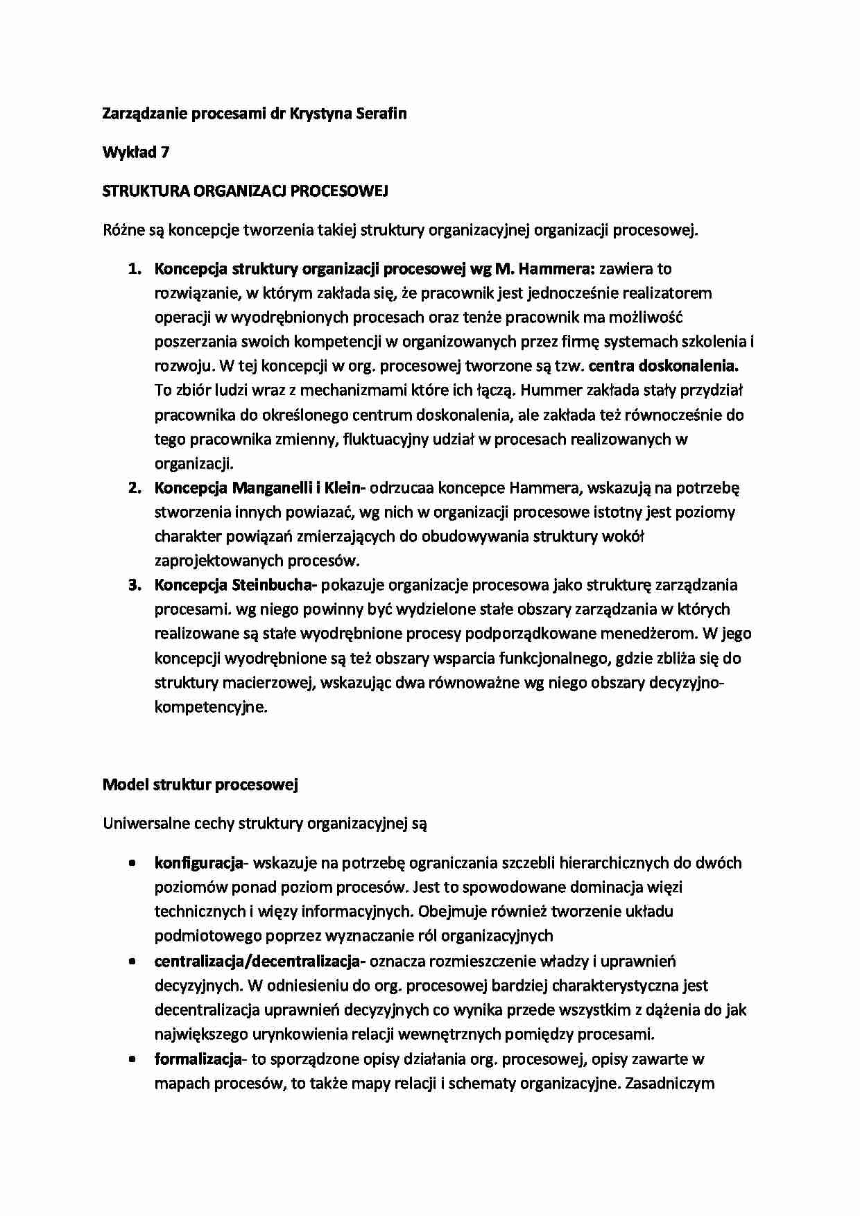 Wykład - struktura organizacji procesowej - strona 1