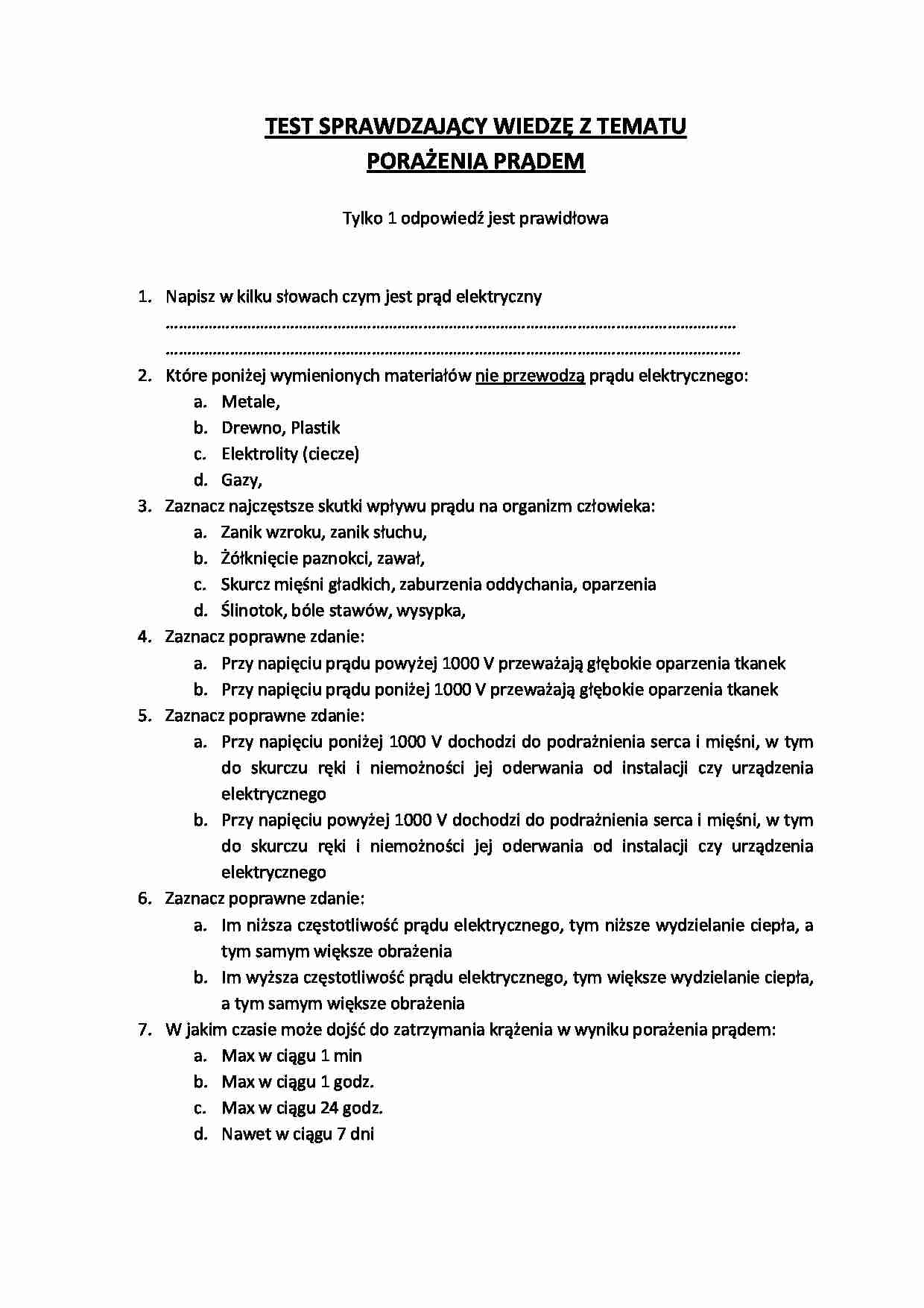 referat - test Porażenia Prądem - strona 1