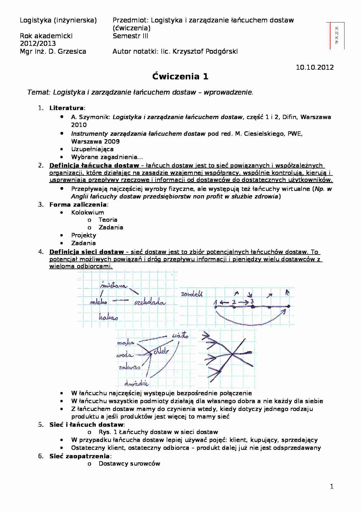Ćwiczenia - Logistyka i zarządzanie łańcuchem dostaw - wprowadzenie - strona 1