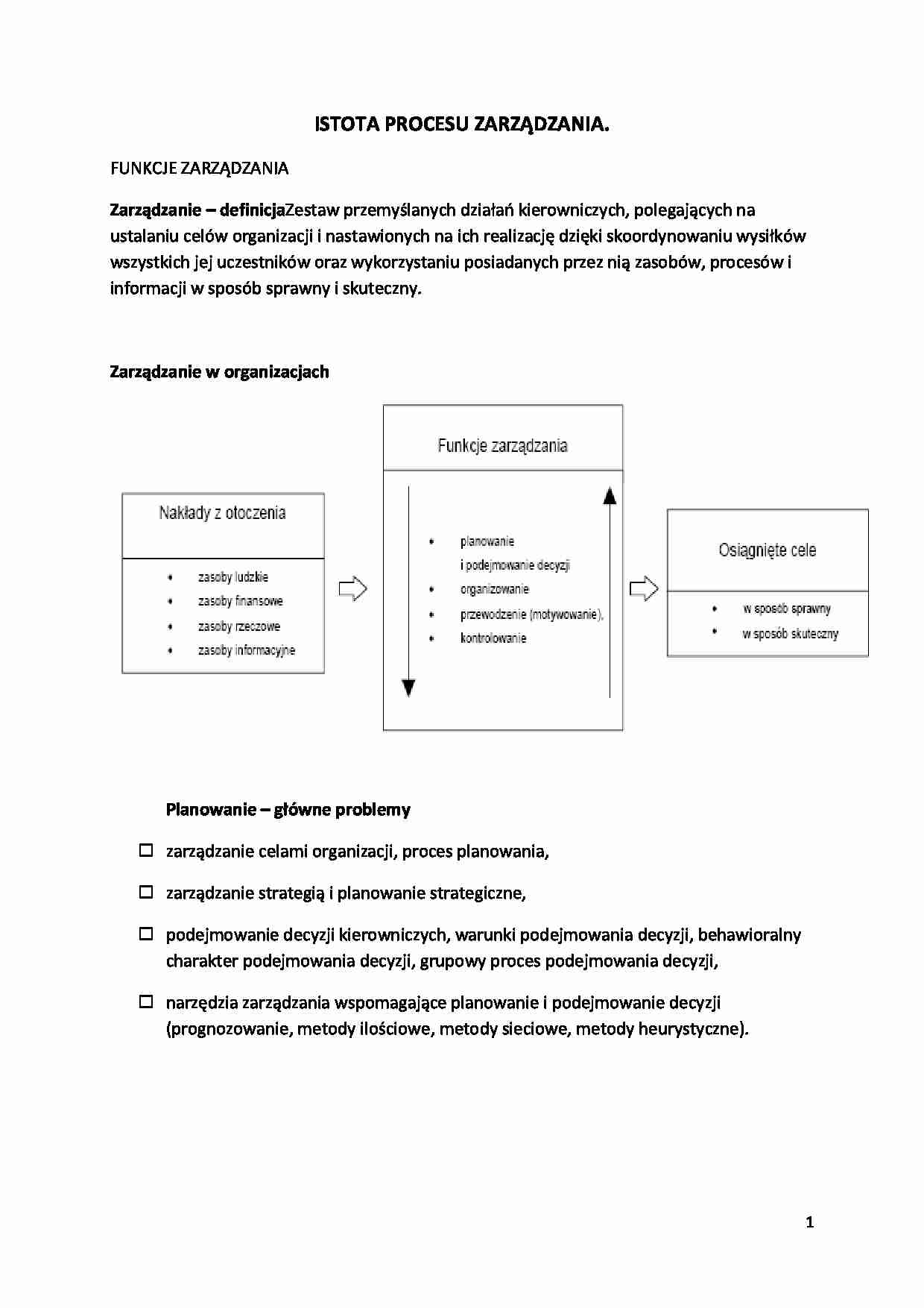Istota procesu zarządzania - wykład - strona 1