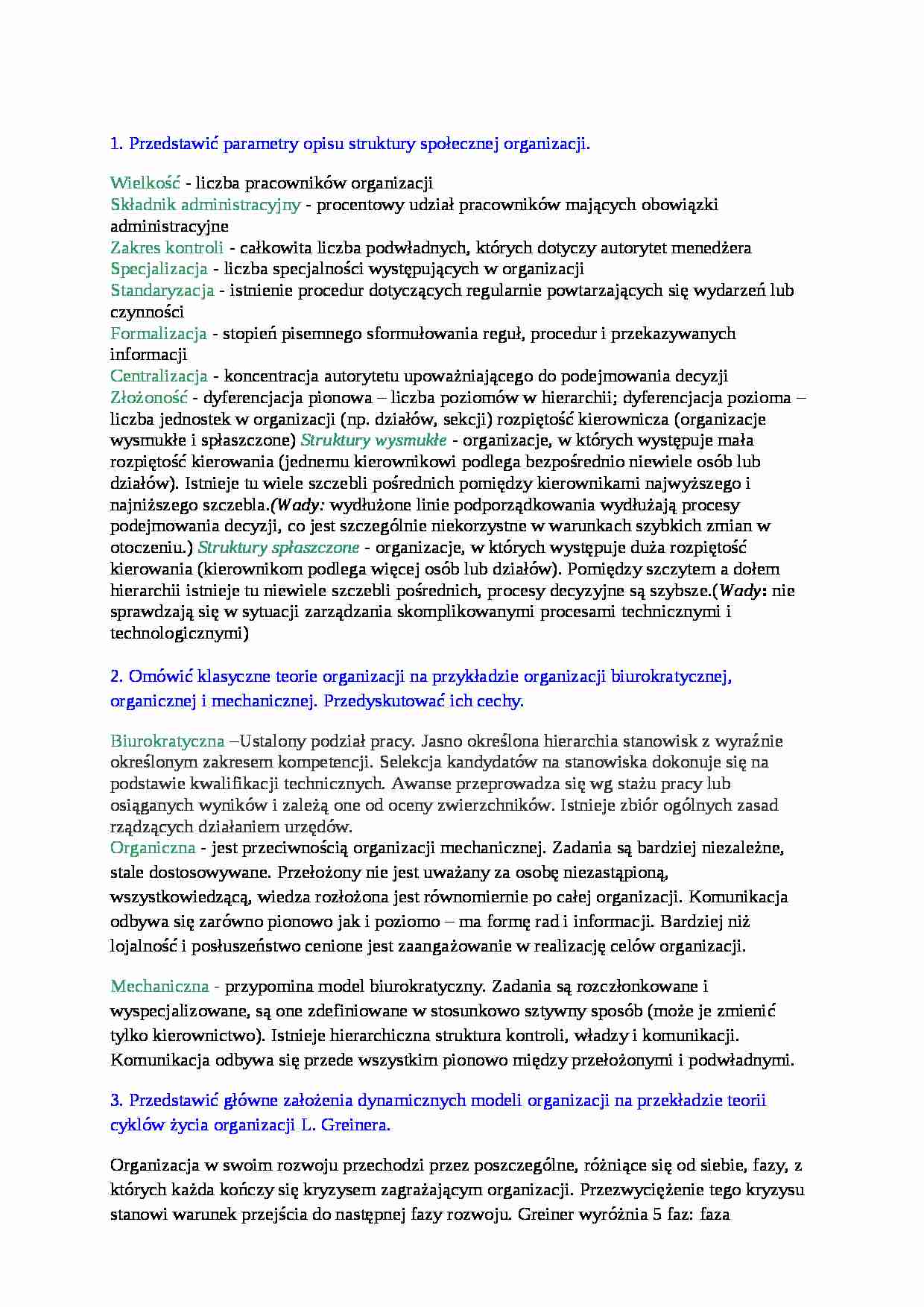 Wykład - parametry opisu struktury społecznej organizacji - strona 1