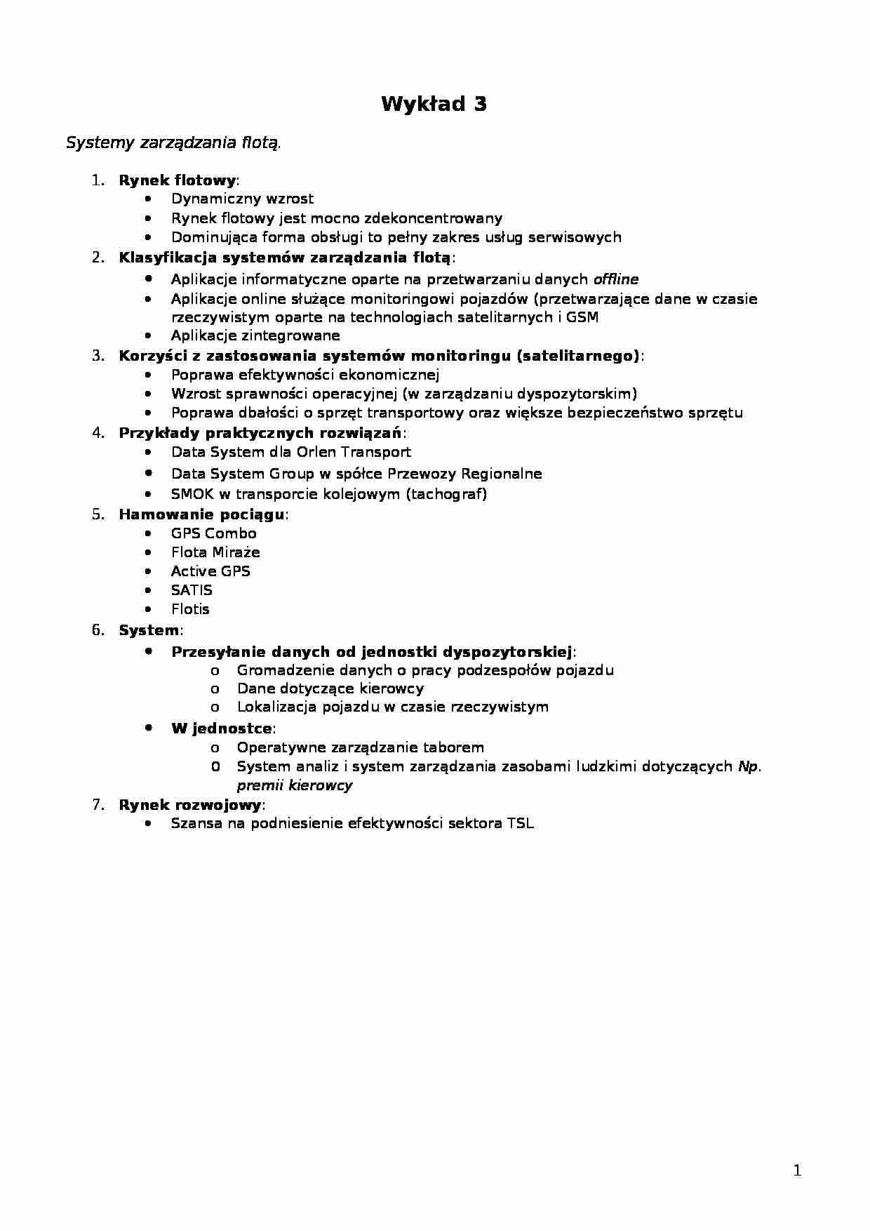 Wykład - Systemy zarządzania flotą - strona 1