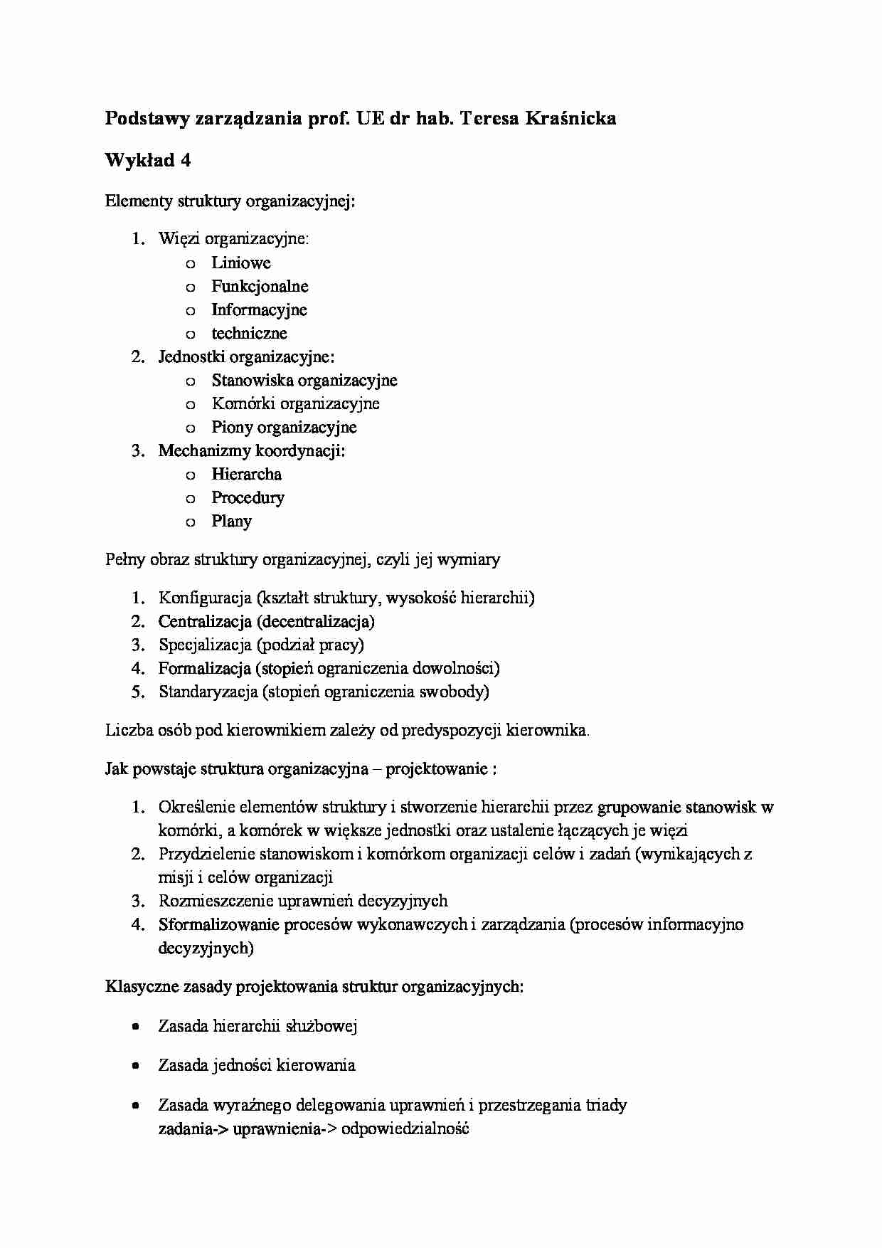 Wykład - Elementy struktury organizacyjnej - strona 1