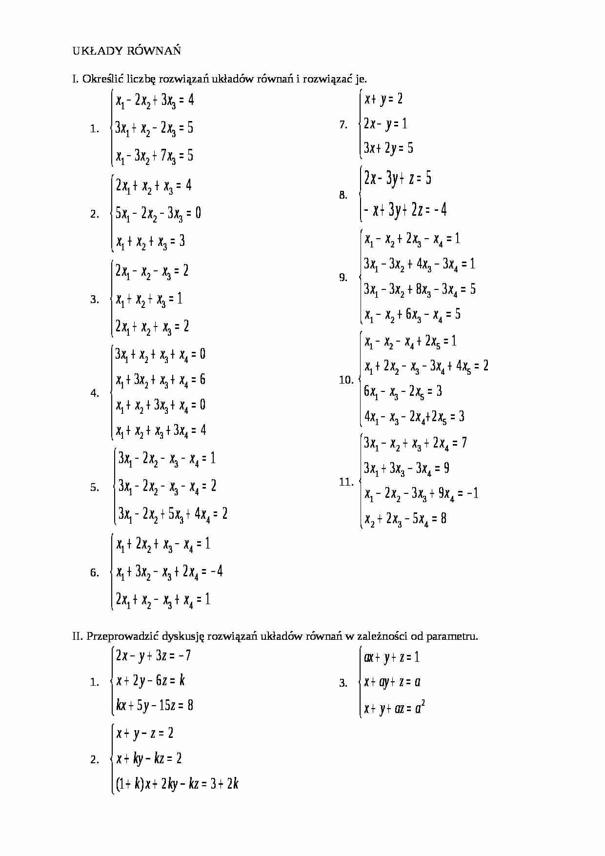 Układy równań - wykład - strona 1