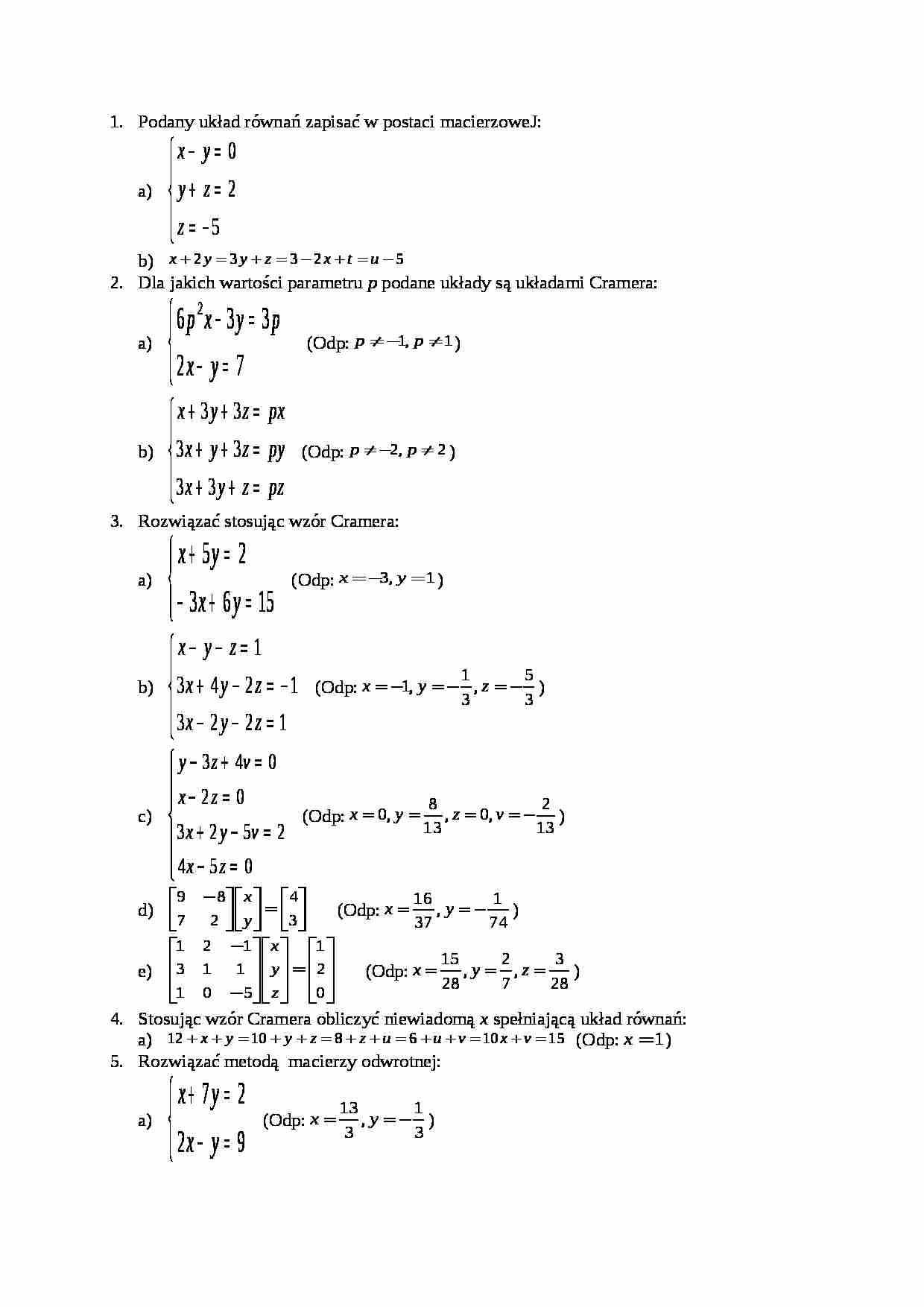 Układy równań - wykład - strona 1