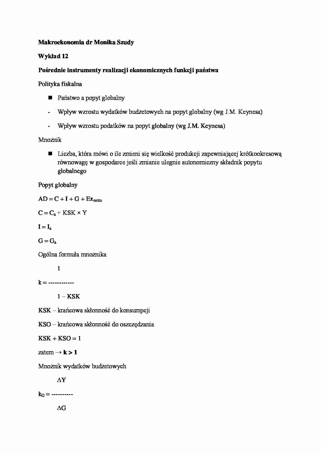 Makroekonomia- wykład 12 - strona 1