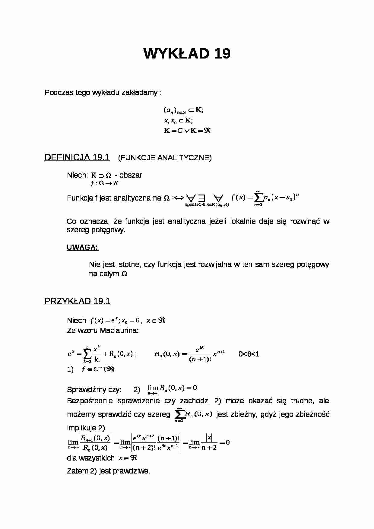 Analiza matematyczna- wykład 19 - strona 1
