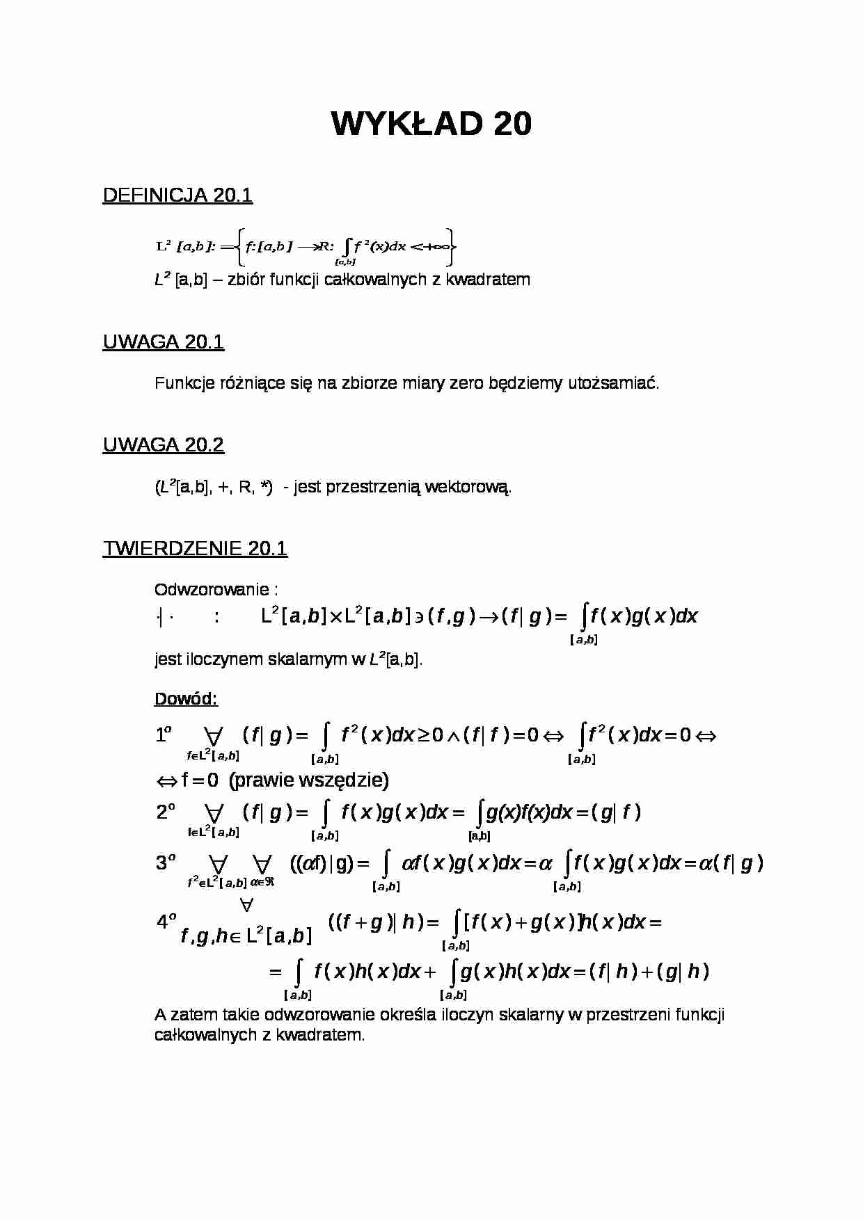 Analiza matematyczna- wykład 20 - strona 1