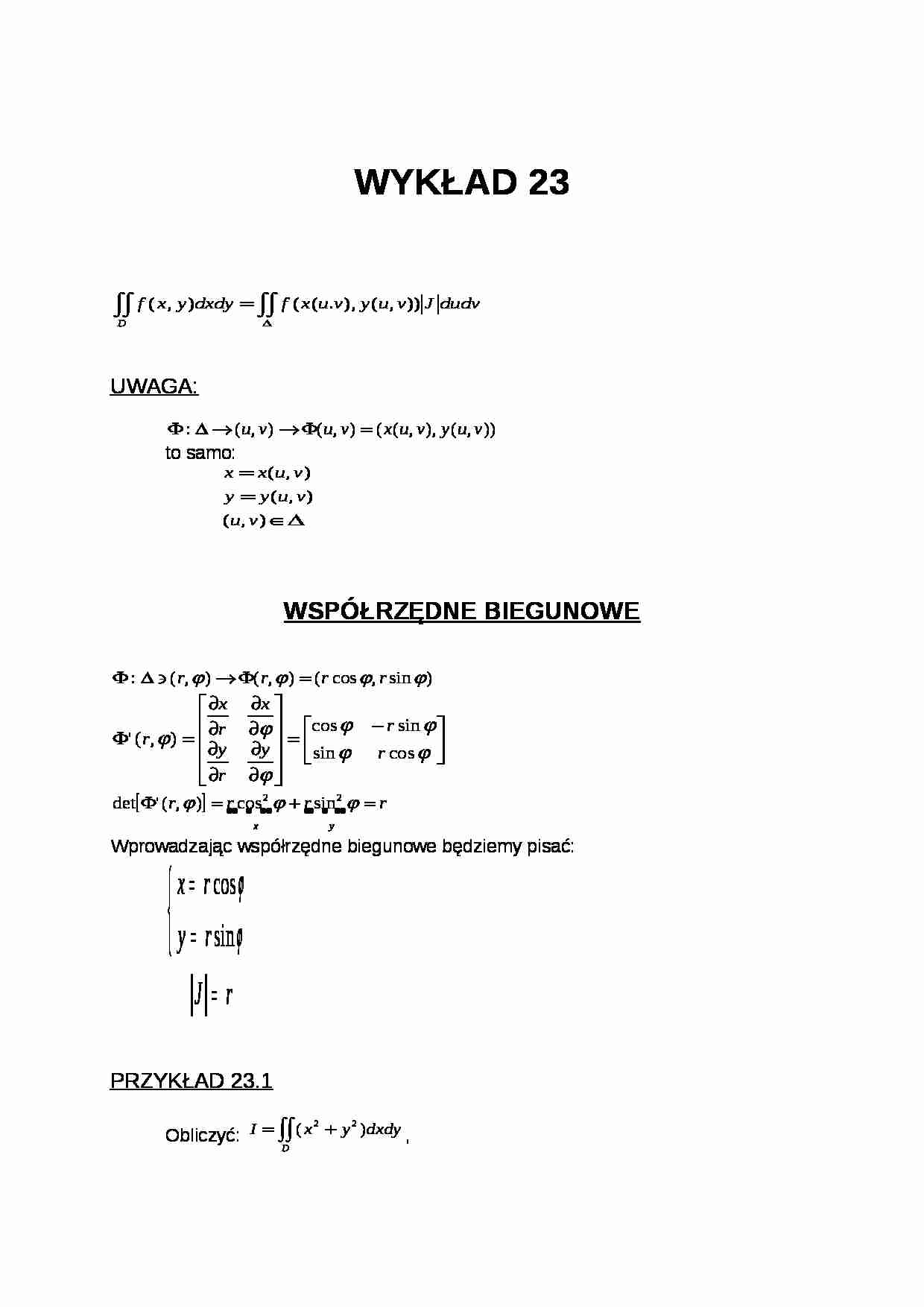 Współrzędne biegunowe- wykład 23 - strona 1