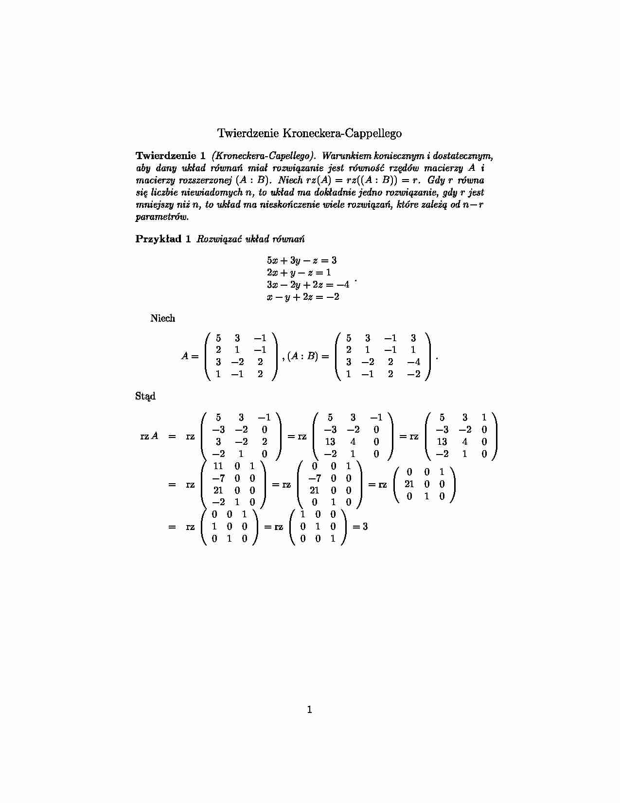 Twierdzenie Kroneckera Cappellego- opracowanie - strona 1