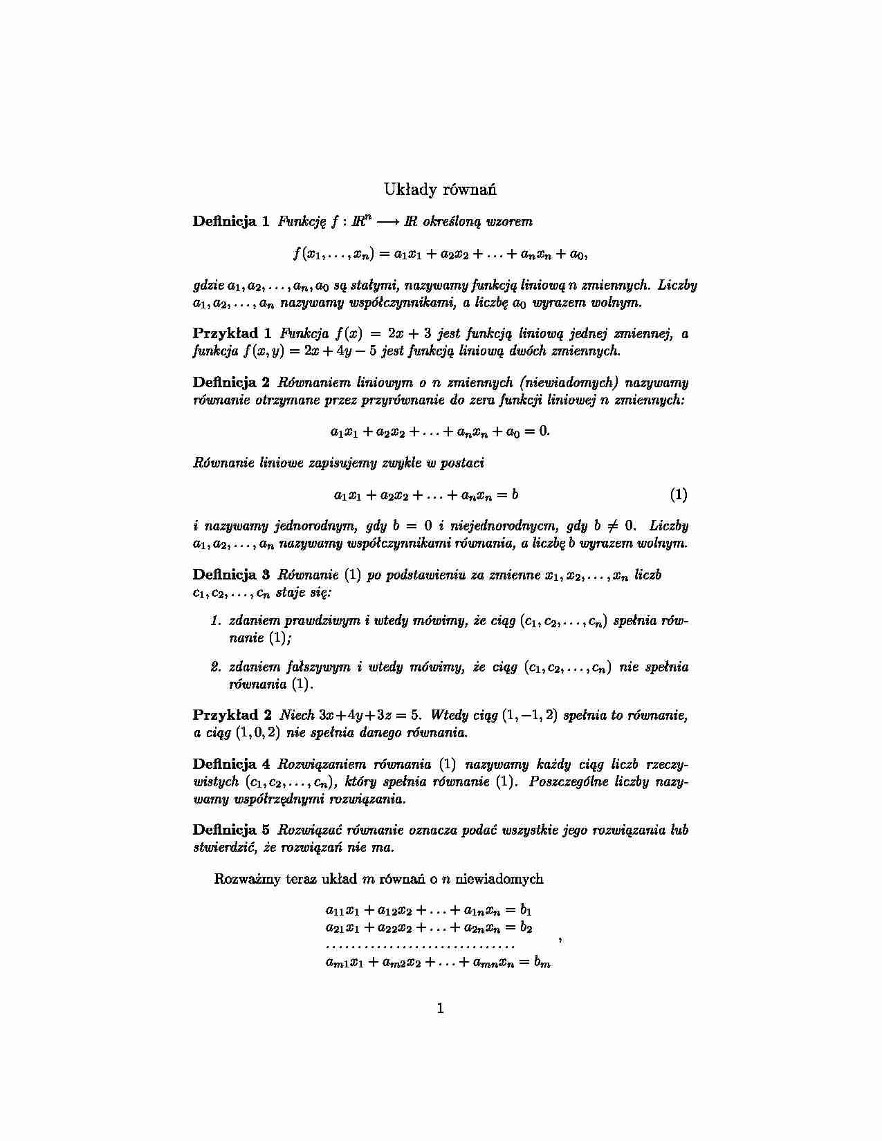 Układy równań- opracowanie - strona 1