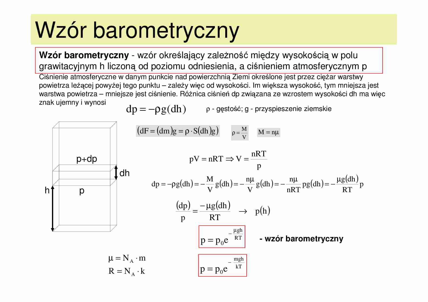 Wzór barometryczny- wykład 6 - strona 1