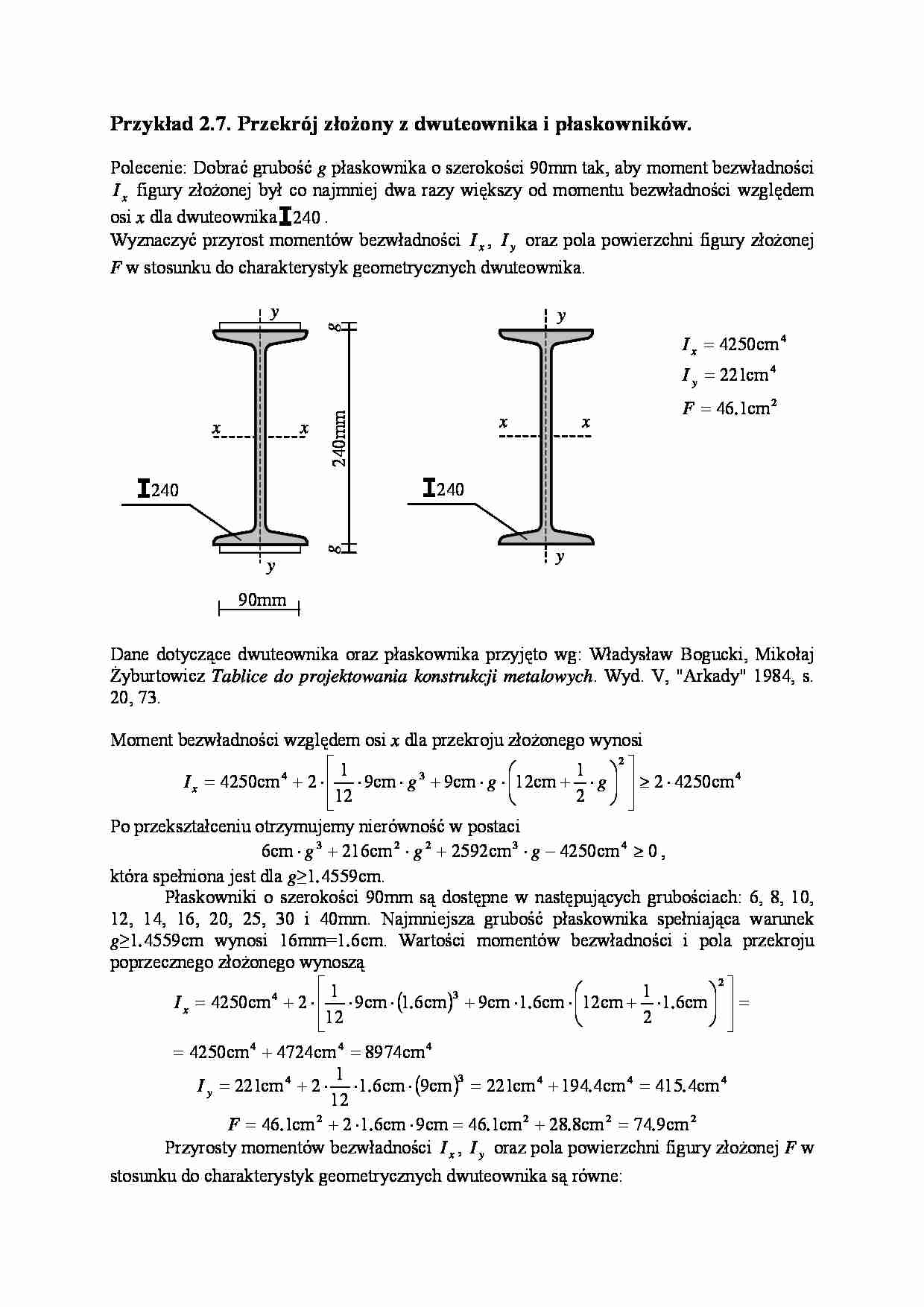 Przekrój złożony z dwuteownika i płaskowników - strona 1