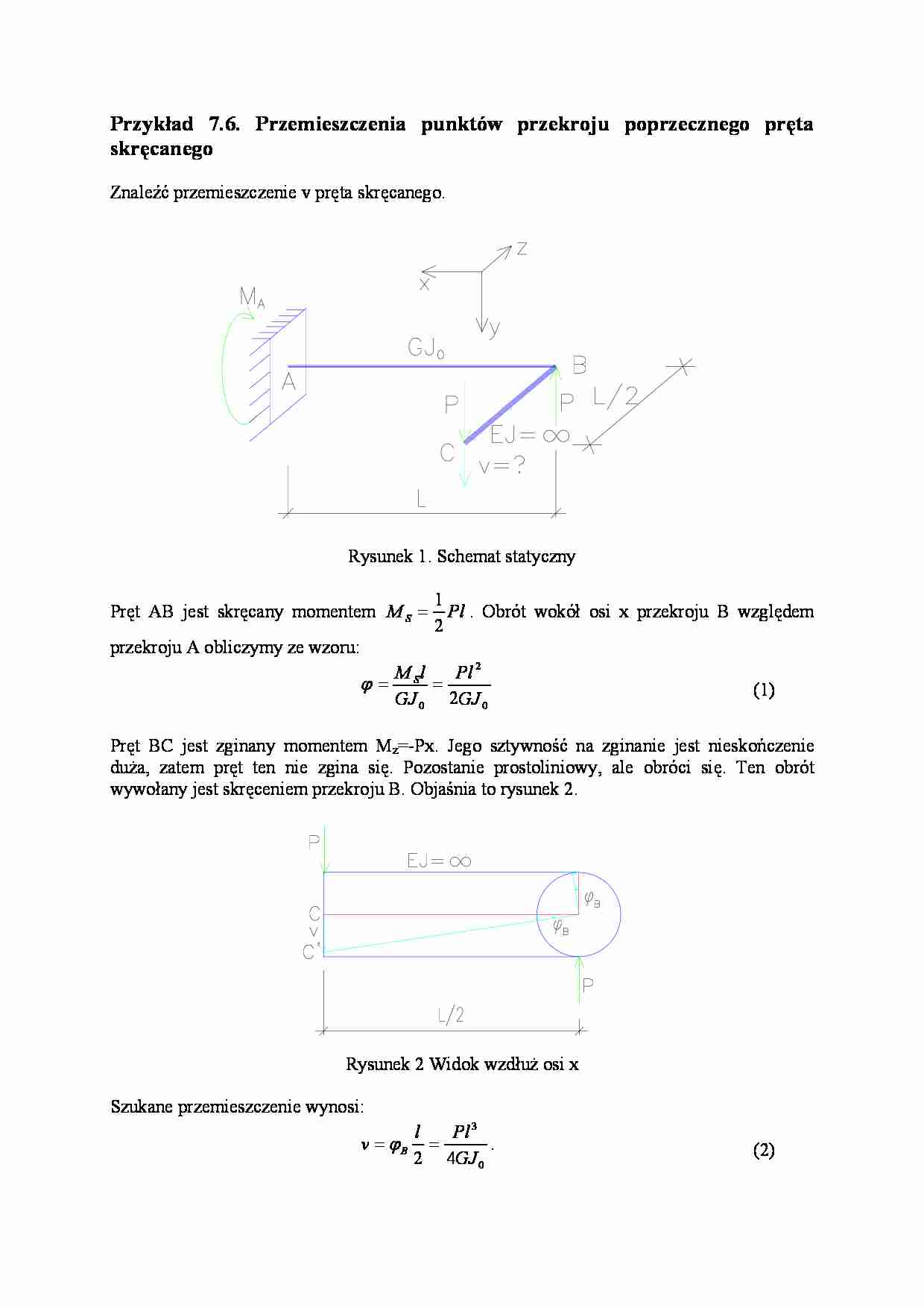 Przemieszczenia punktów przekroju poprzecznego pręta skręcanego- opracowanie - strona 1