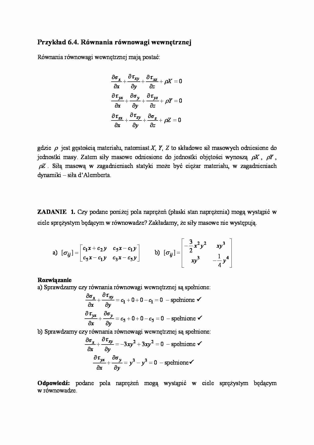Równania równowagi wewnętrznej - strona 1