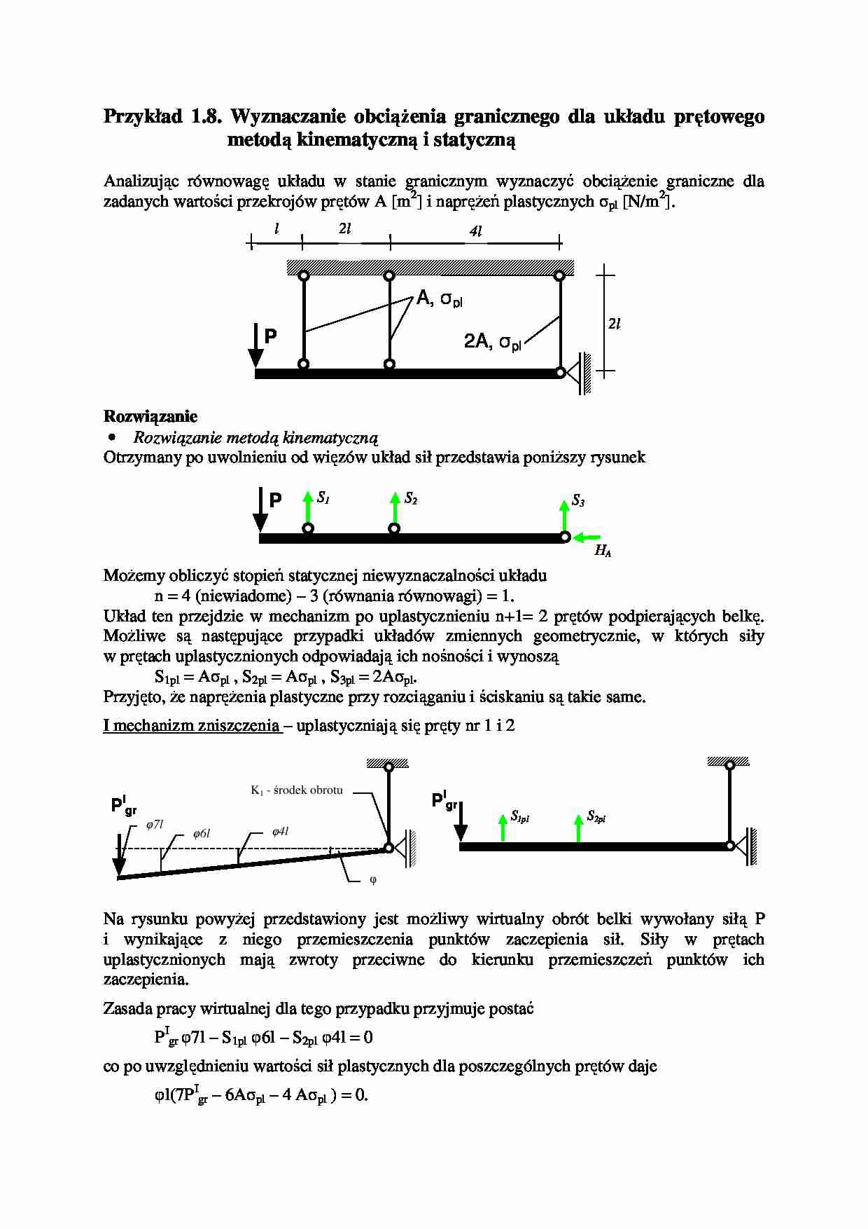 Wyznaczenie obciążenia granicznego dla układu prętowego metodą kinematyczną i statyczną - strona 1