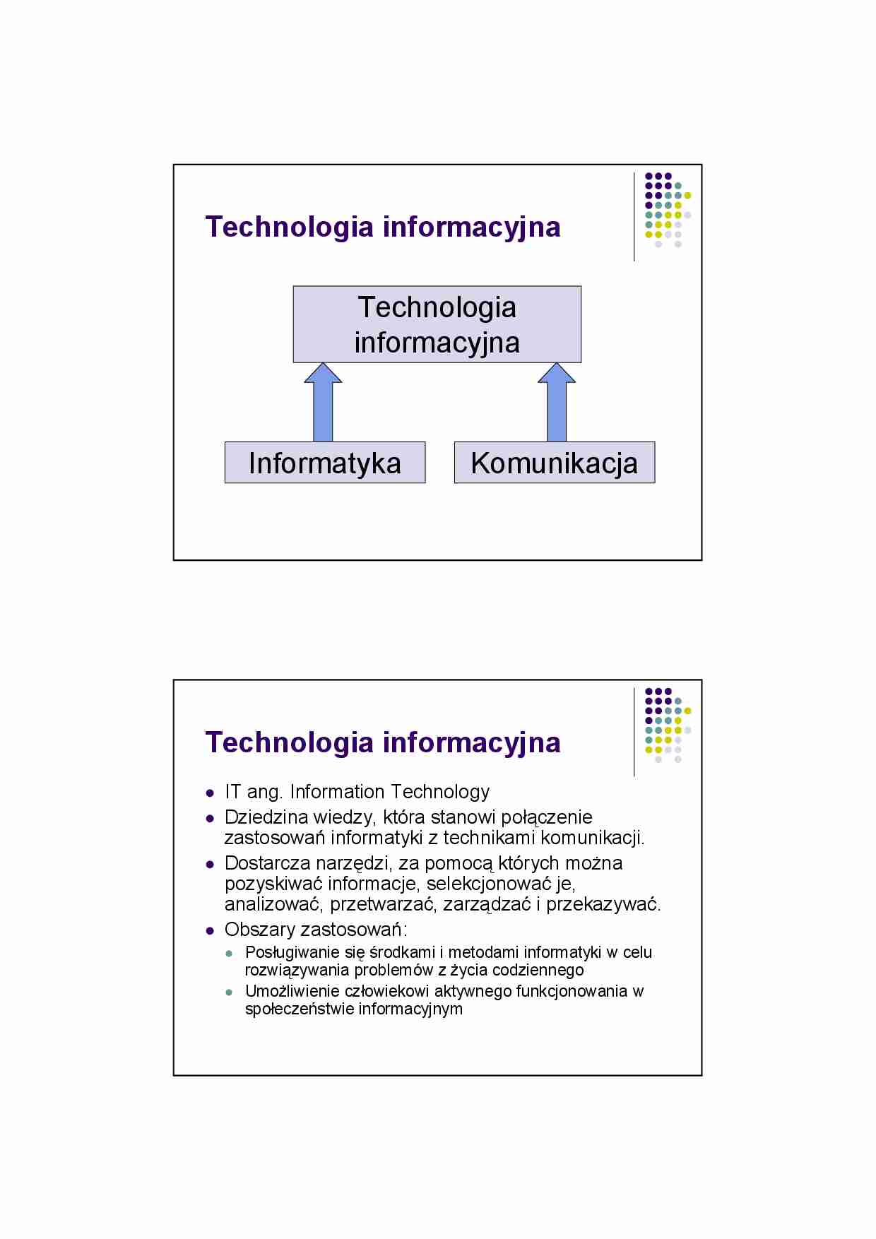 Technologie informacyjne- podstawowe pojęcia - strona 1