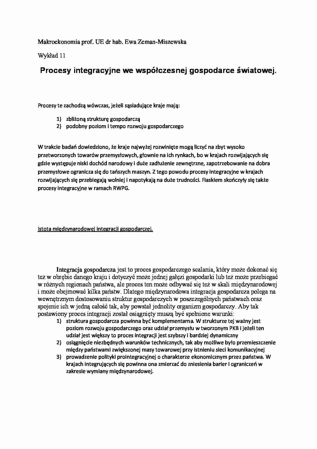 Wykład - Procesy integracyjne we współczesnej gospodarce światowej - strona 1