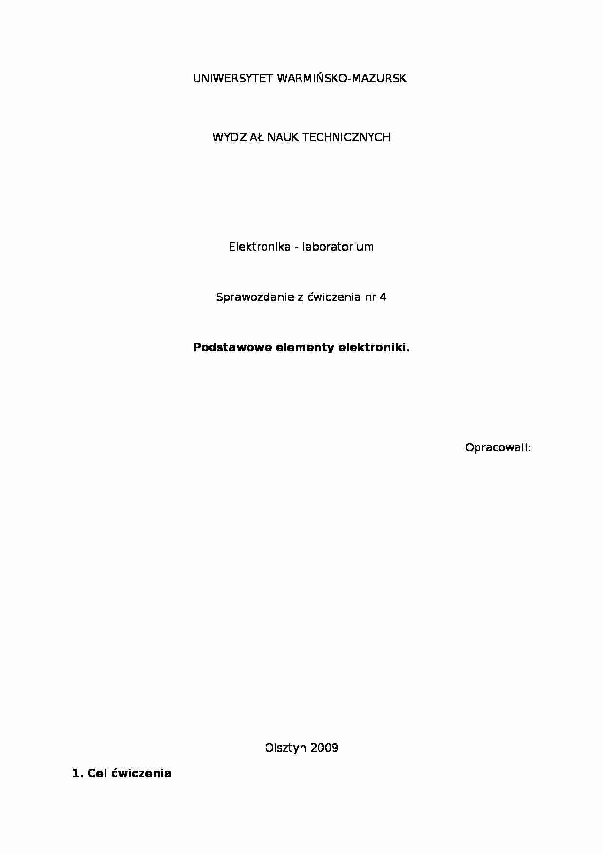[LABORATORIA] Sprawozdanie podstawowe elementy elektroniki - strona 1
