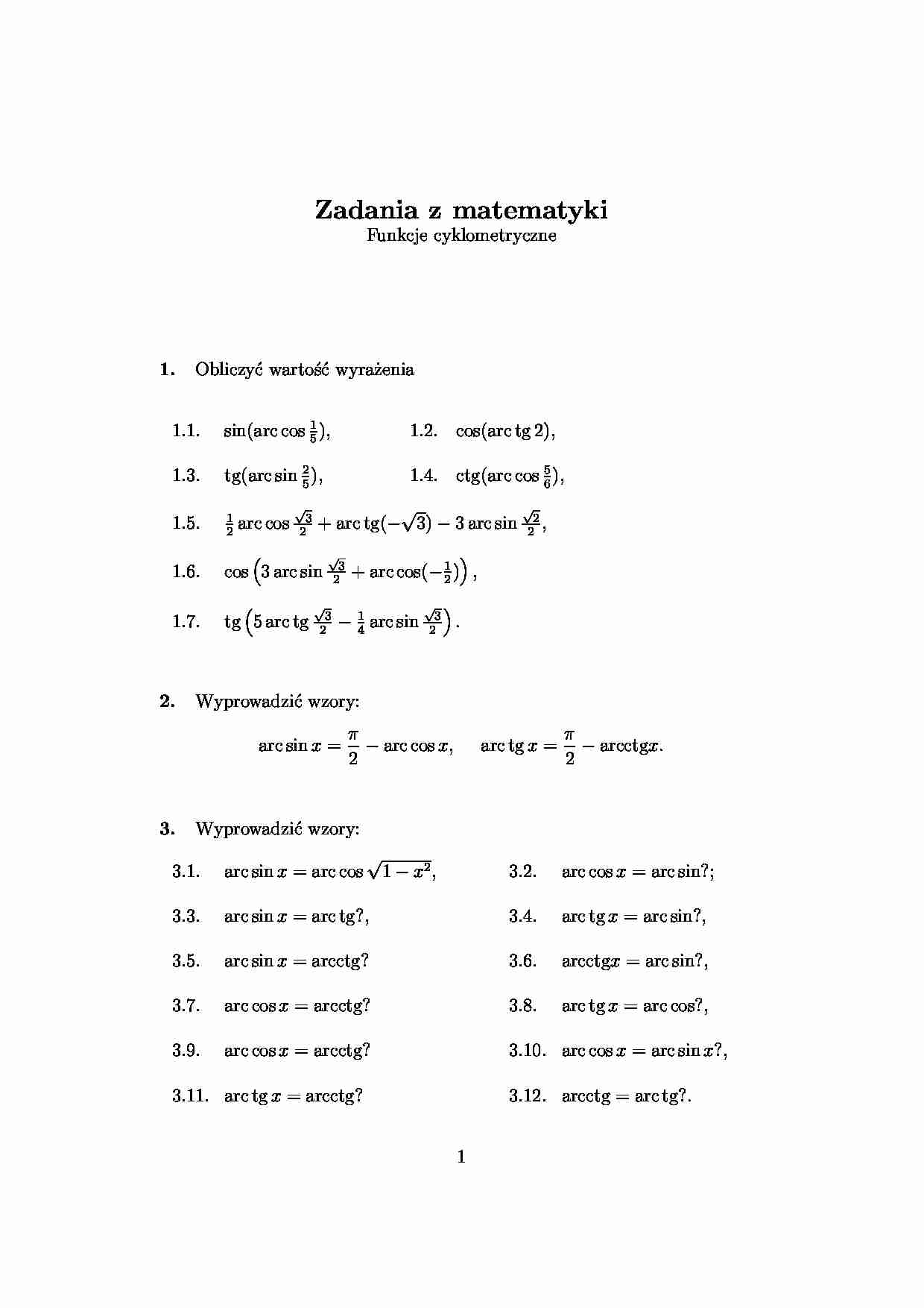 Funkcje cyklometryczne - wykład - strona 1